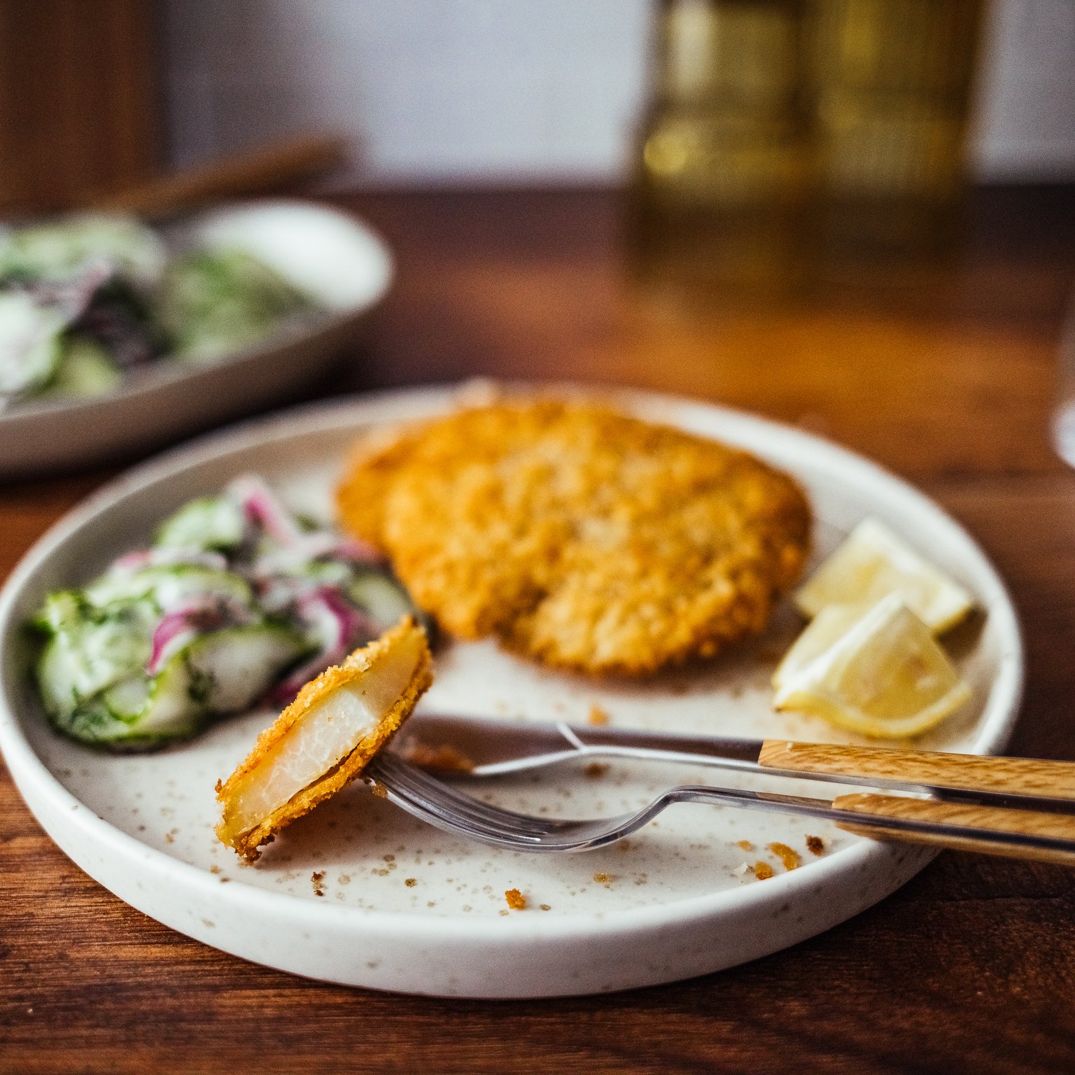 Kohlrabi „Schnitzel“ with Cucumber Salad