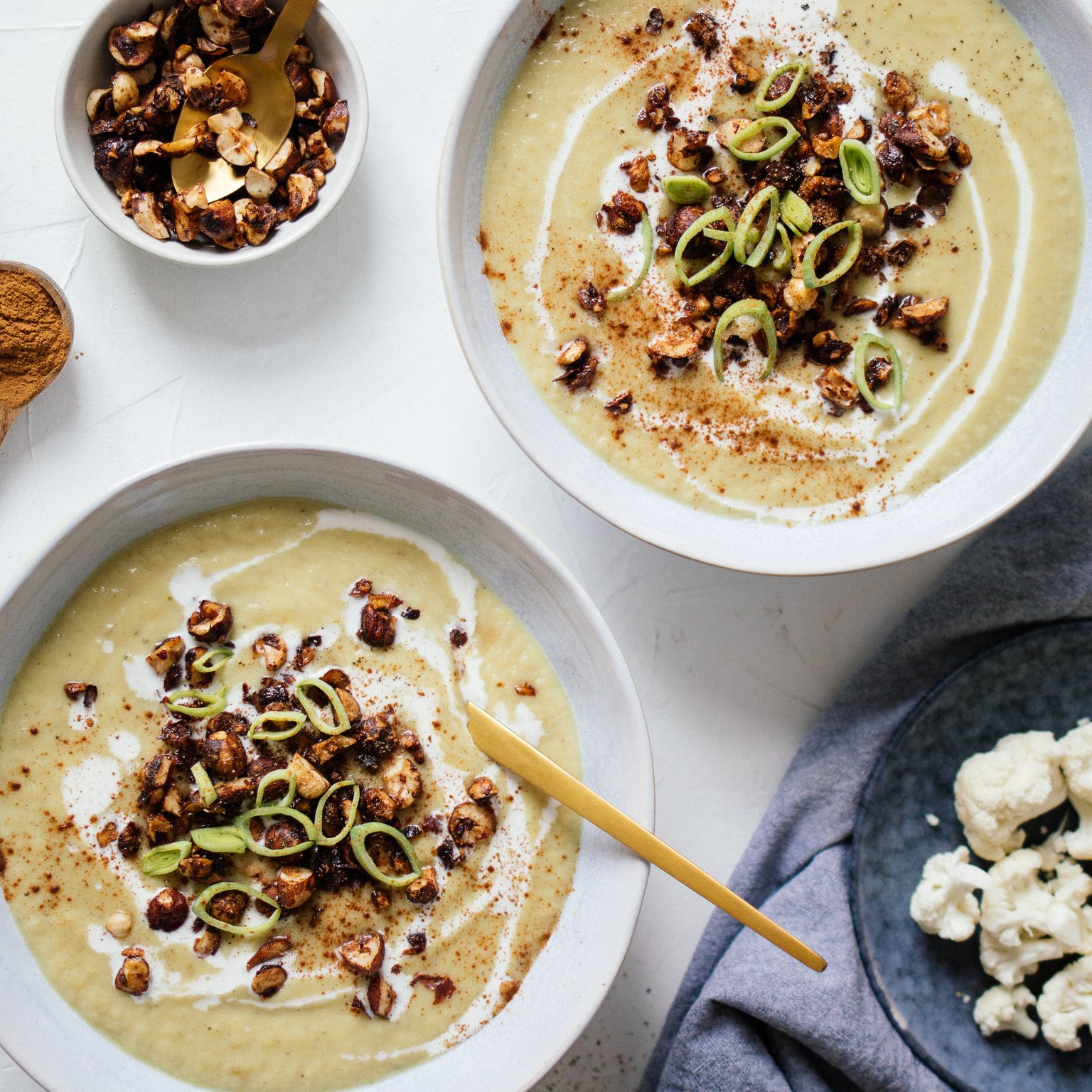 Cauliflower Apple Soup with Cinnamon Nuts