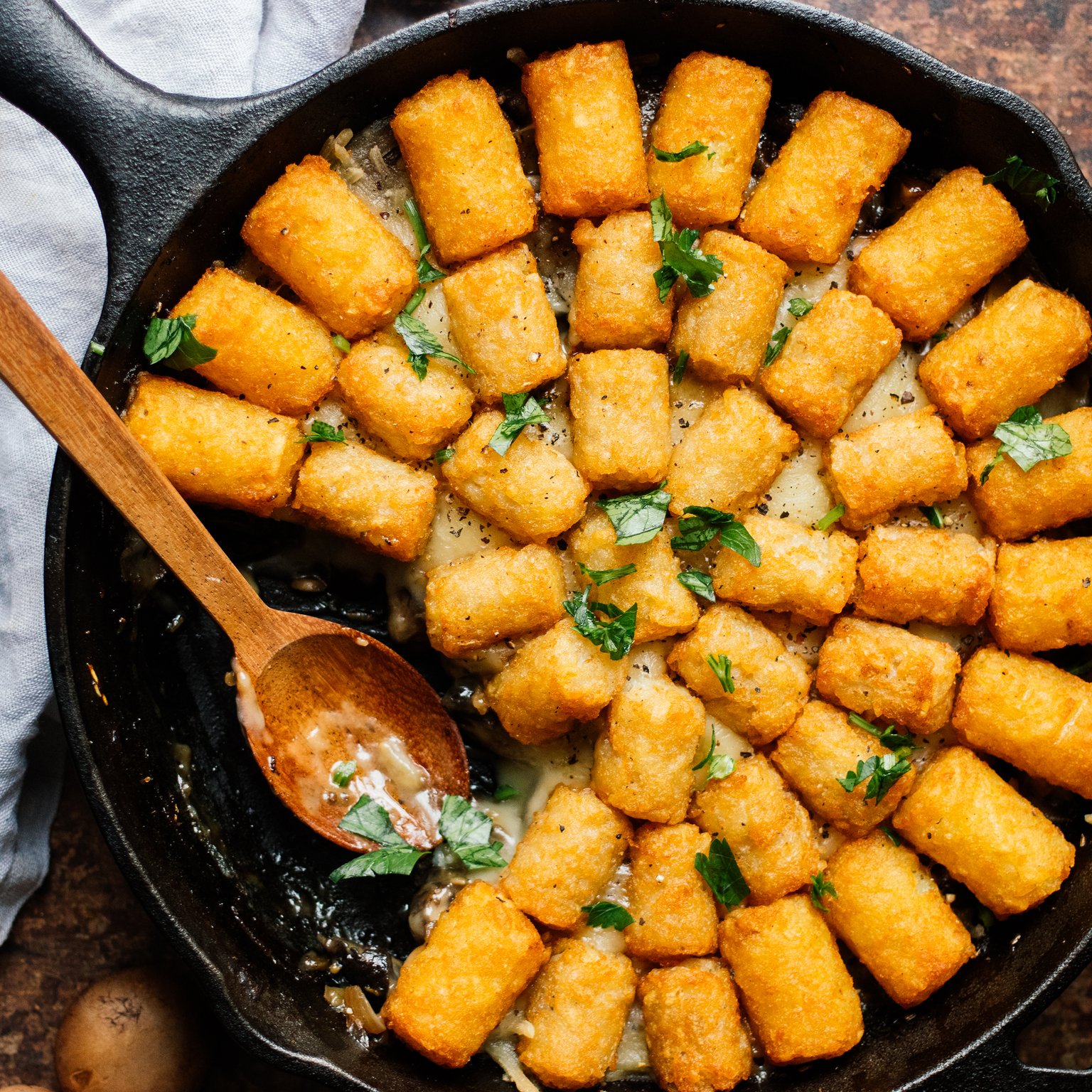 Vegan Tater Tot Casserole with Mushrooms