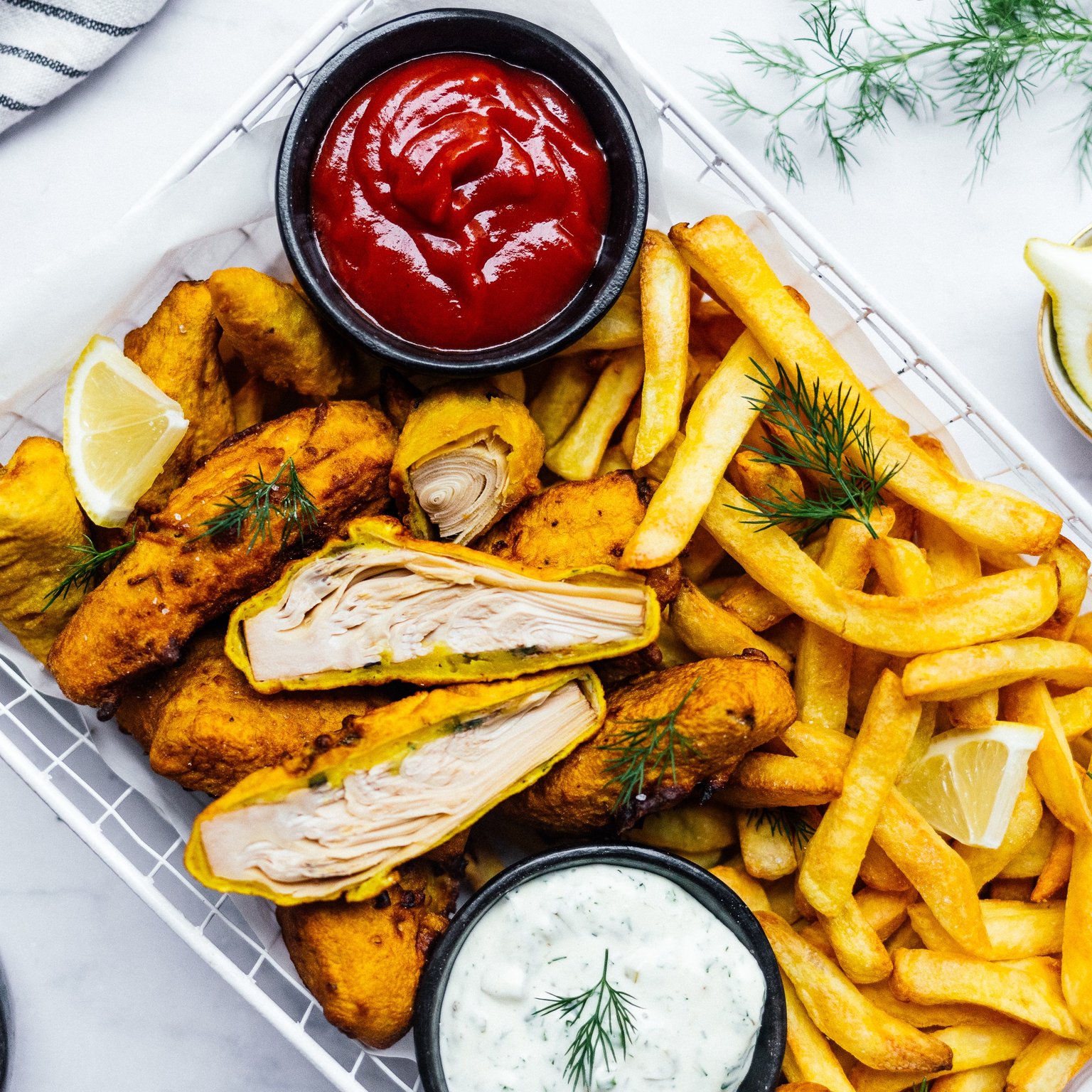Vegan Fish and Chips (made of banana blossom)