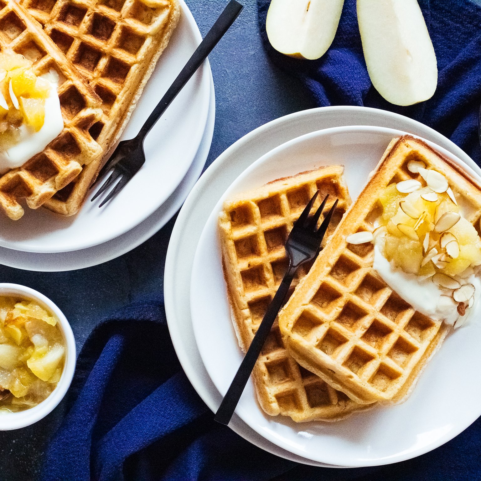 Vegan Oat Waffles with Apple Pear Compote