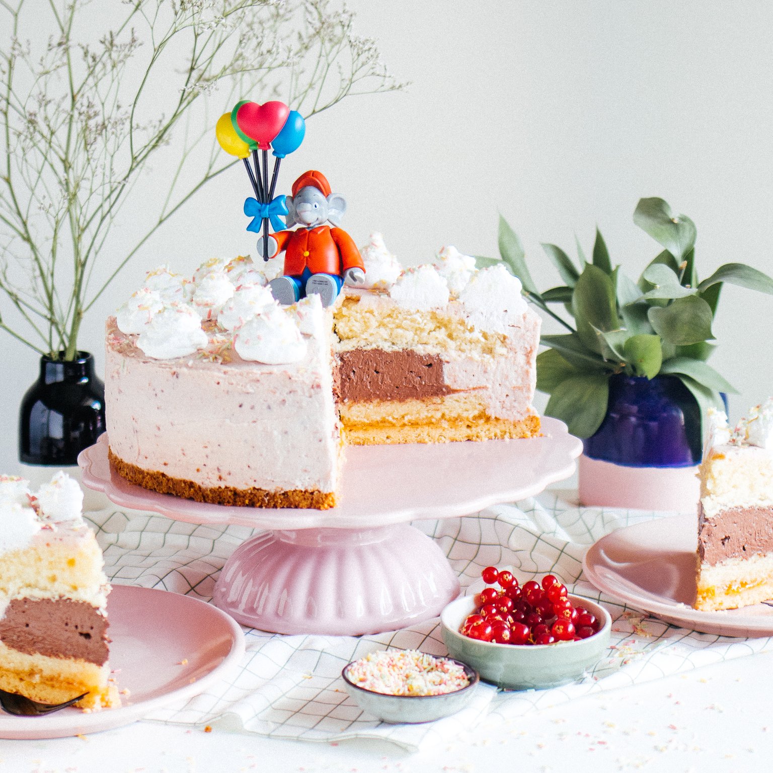 Vegan Birthday Sponge Cake with Strawberry Cream