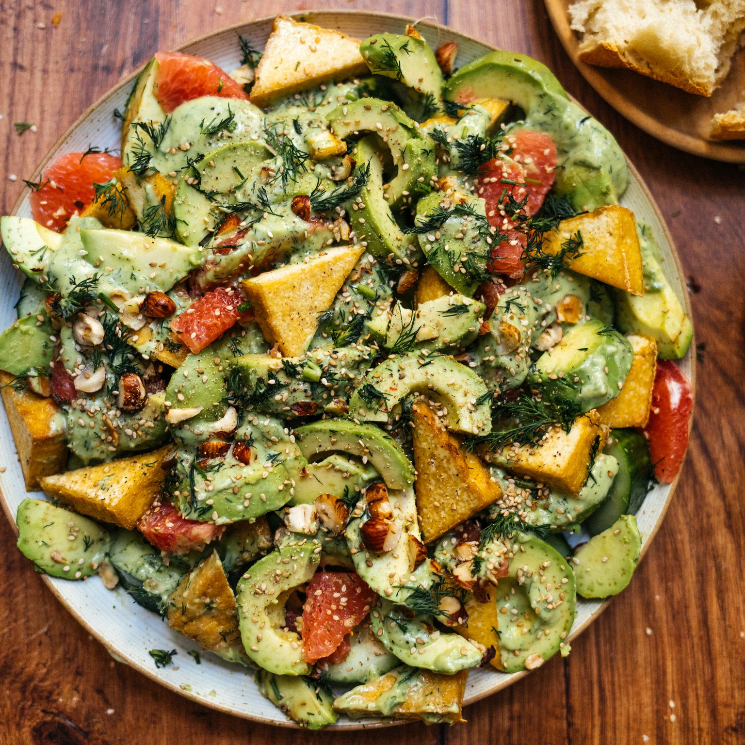 Avocado Cucumber Salad with Grapefruit and Tofu