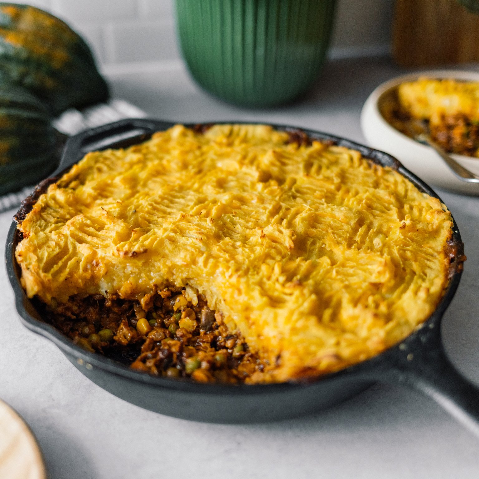 Veganer Cottage Pie mit Kürbis