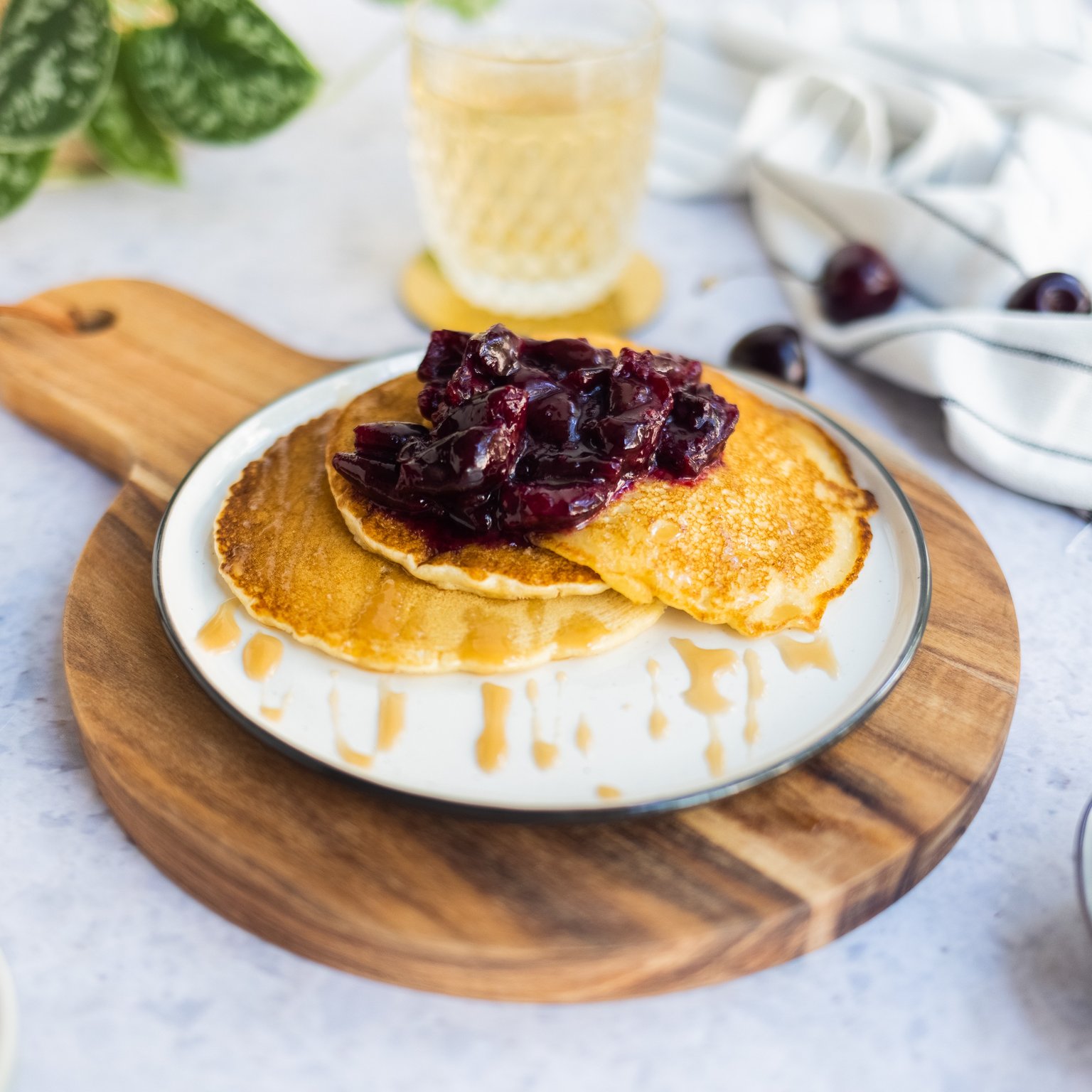 Vegan Buttermilk Pancakes with Cherry Compote