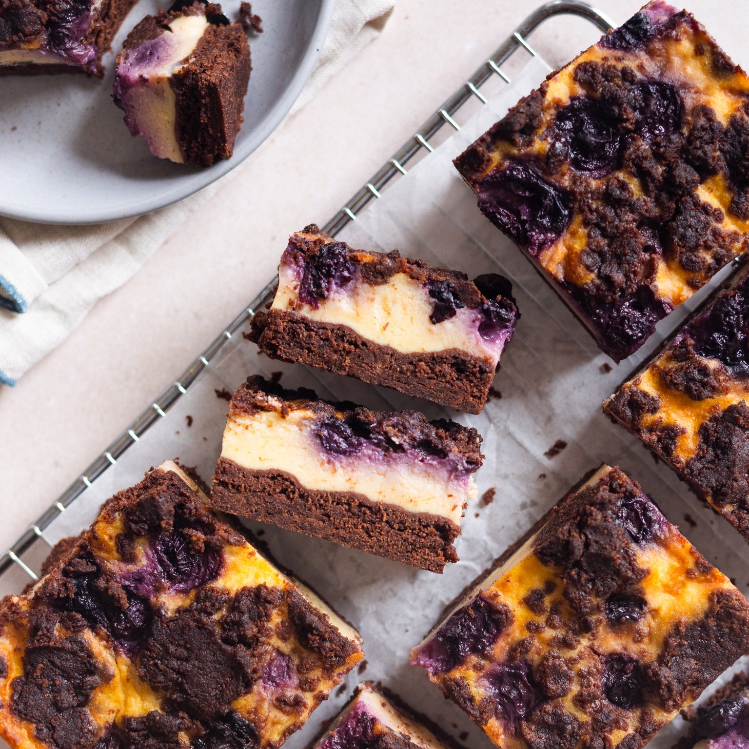Vegan Blueberry Sheet Pan Chocolate Cheesecake