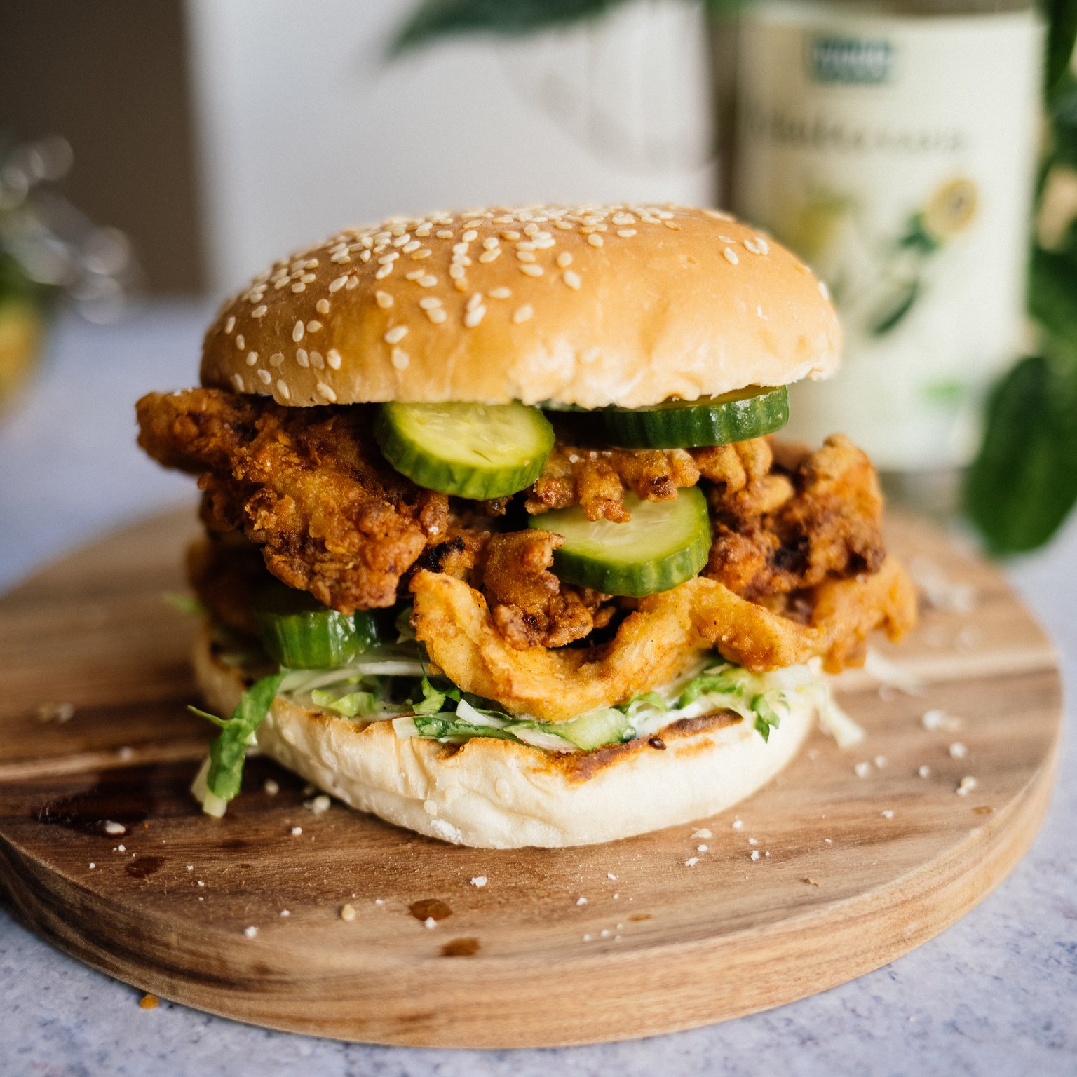 Vegan Fried Mushroom Burger