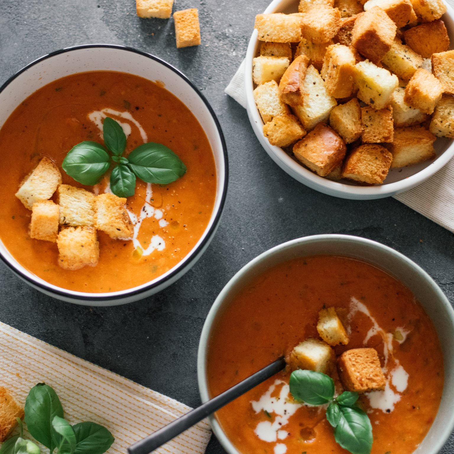 Oven-Roasted Tomato Soup with Crispy Herb Croutons