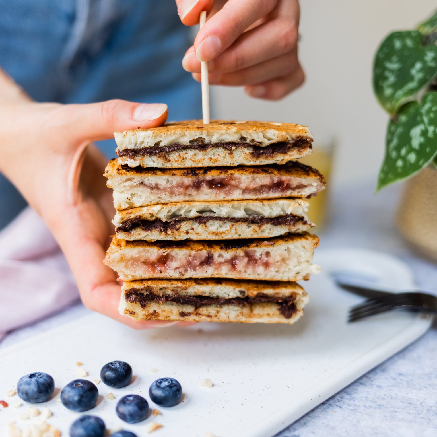 Vegan Chocolate and Jam-Stuffed Pancakes