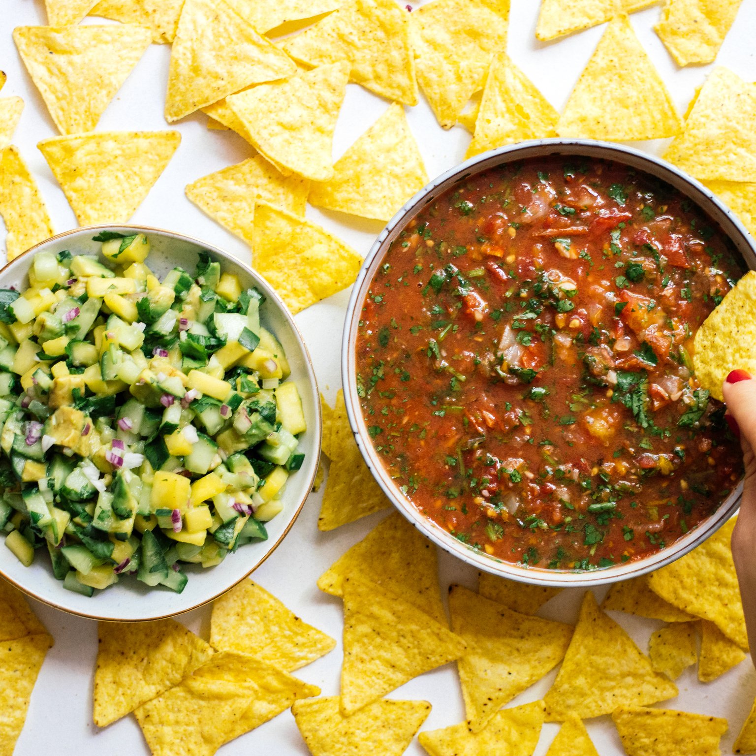 Tomato and Mango Salsas with Tortilla Chips