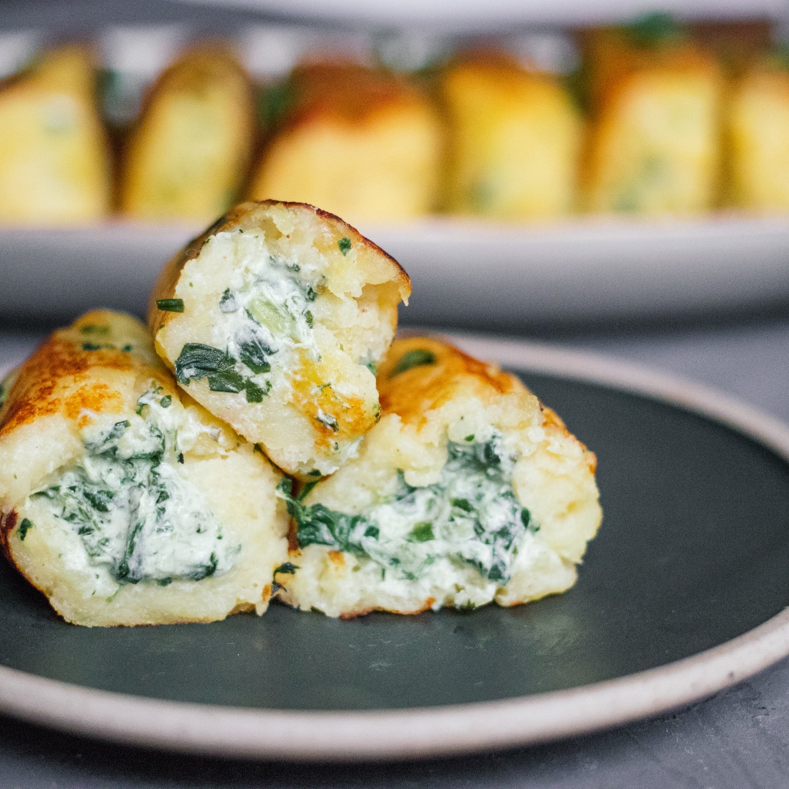 Vegan Potato Cakes with Spinach and Cream Cheese Filling
