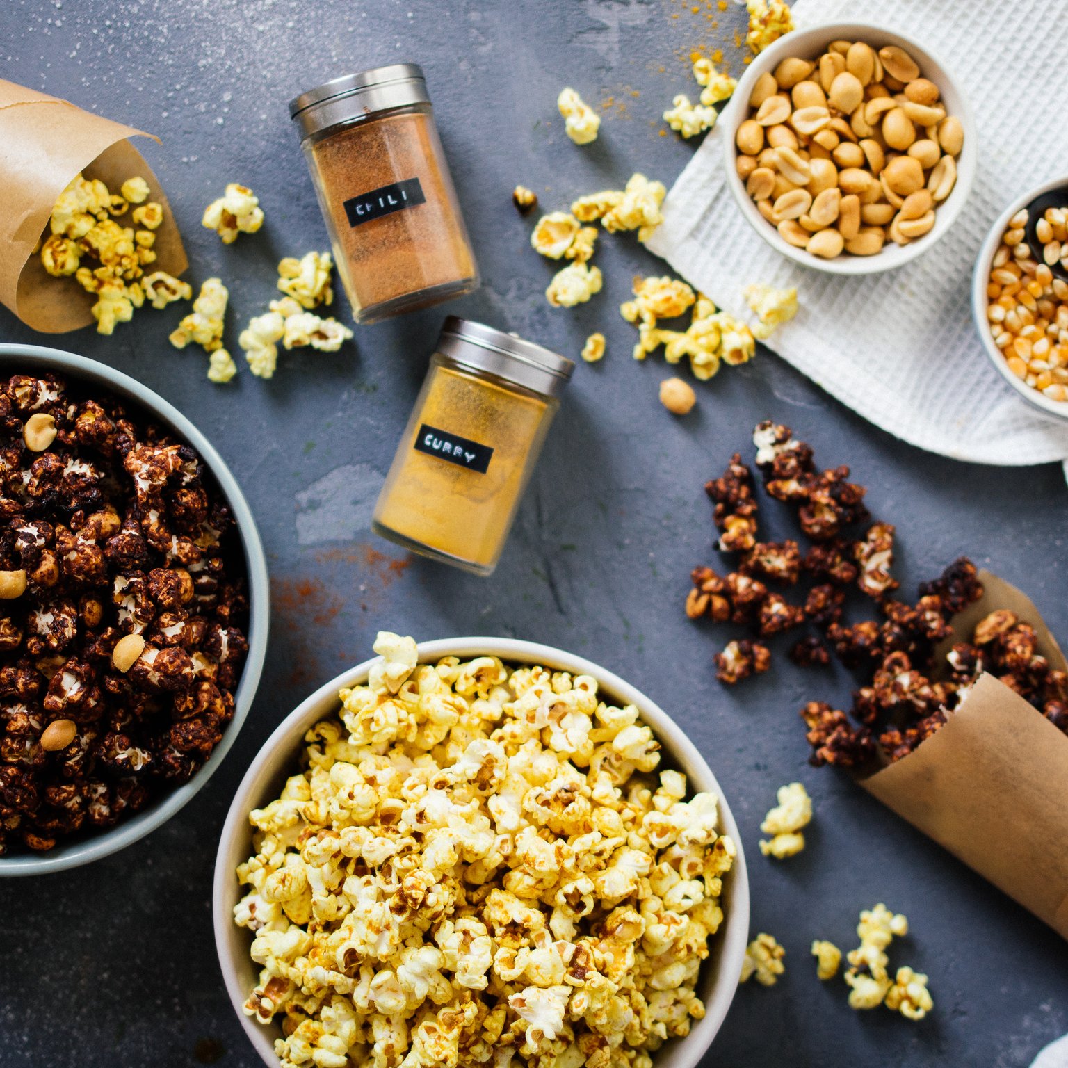 Sweet & Salty Curry and Chocolate Peanut Popcorn