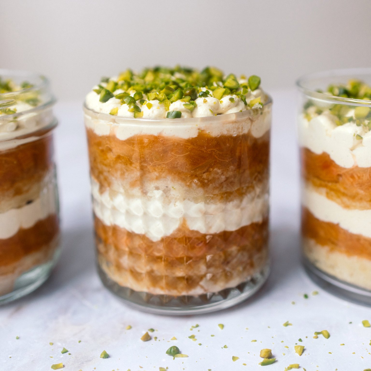 Vegan Rhubarb and Pistachio Tiramisu in a Jar