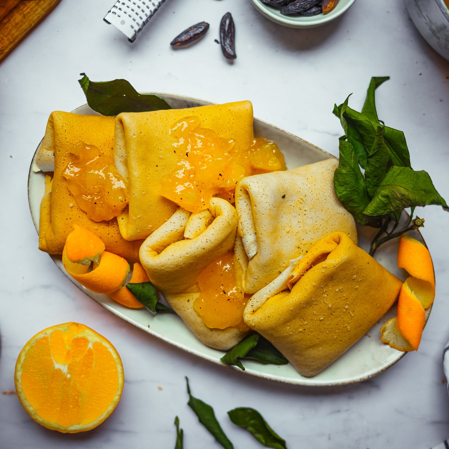 Vegan Tofu-Stuffed Crêpes with Orange Jam