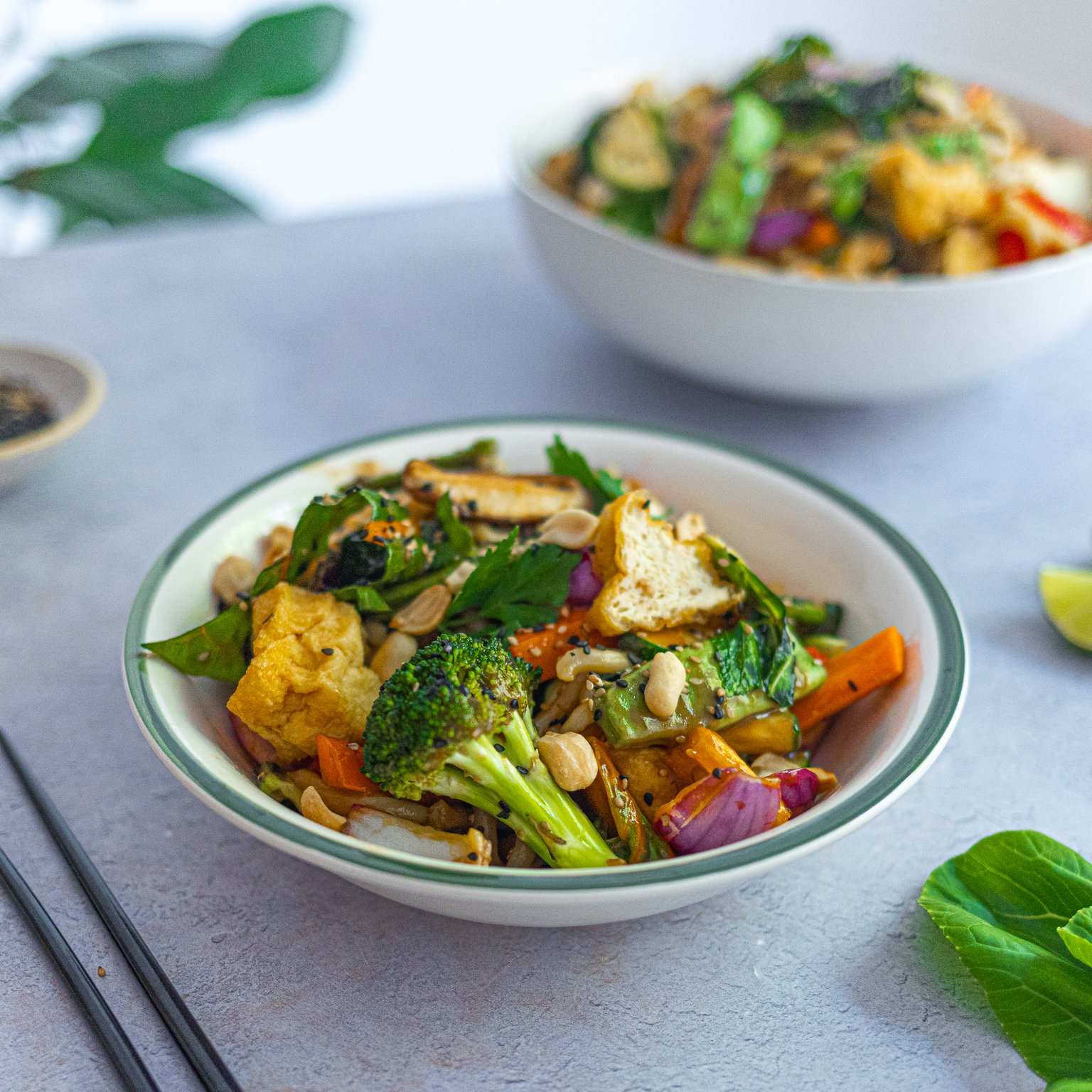 Schnelle One Pot Udon-Nudeln mit Ingwer-Gemüse und Tofu