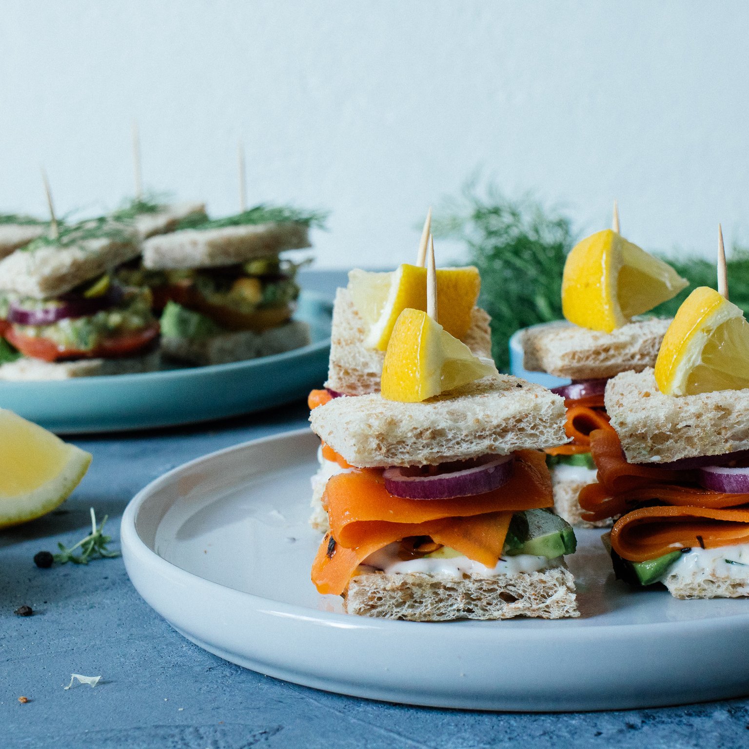Mini sandwich bites with vegan salmon & tuna