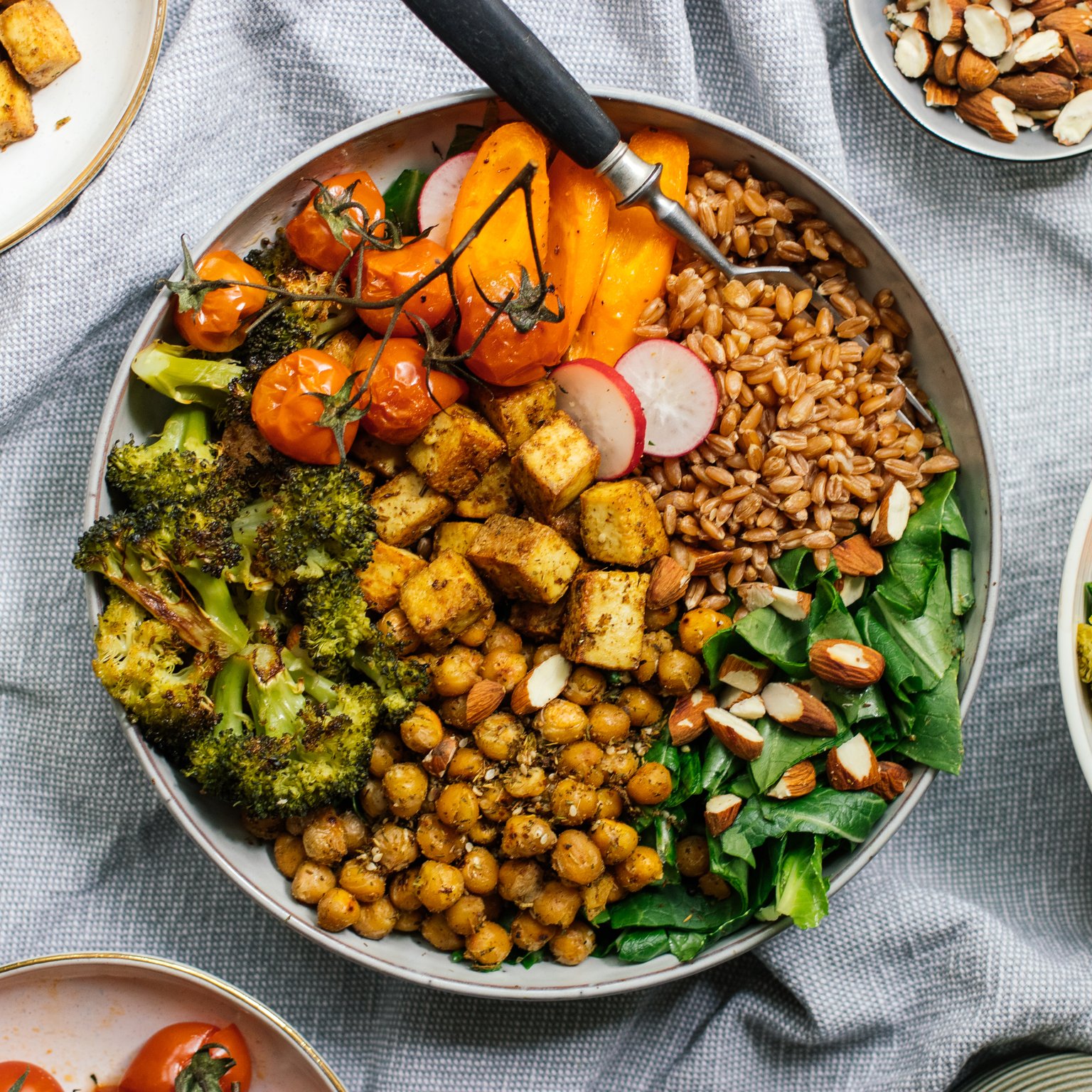 Salad Bowl with Tofu and Carrot Greens Dressing