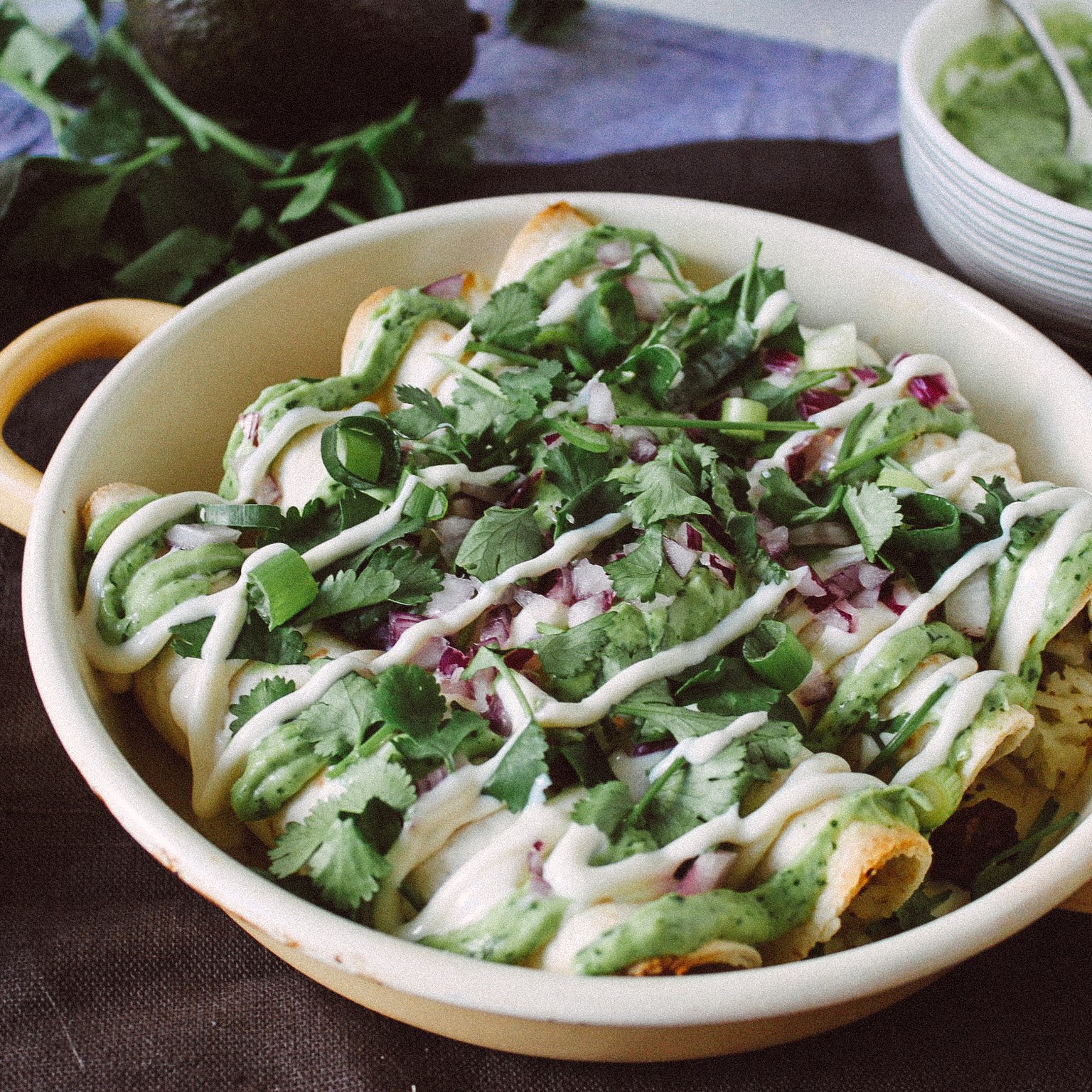 Vegan Taquitos with Avocado Sauce