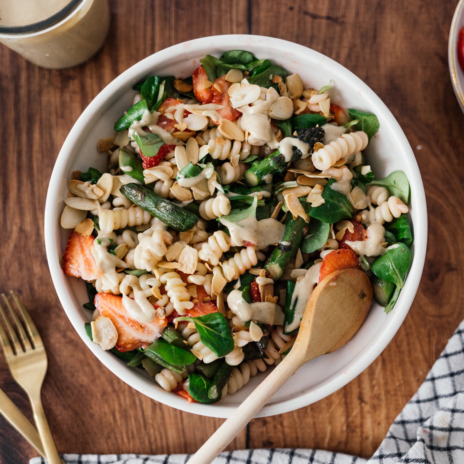 Vegan Asparagus Pasta Salad with Strawberries