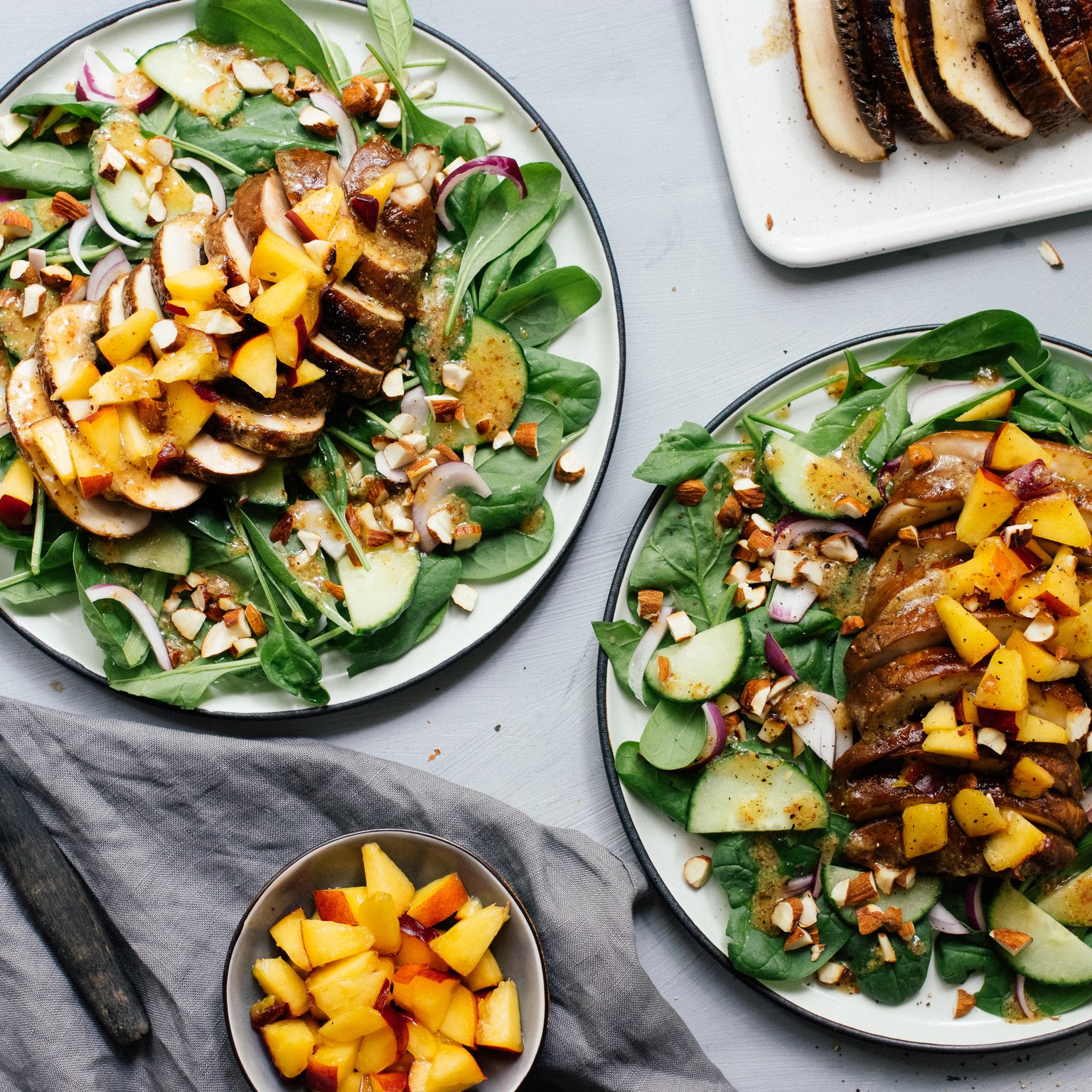 Summer salad with nectarine & portobello steak