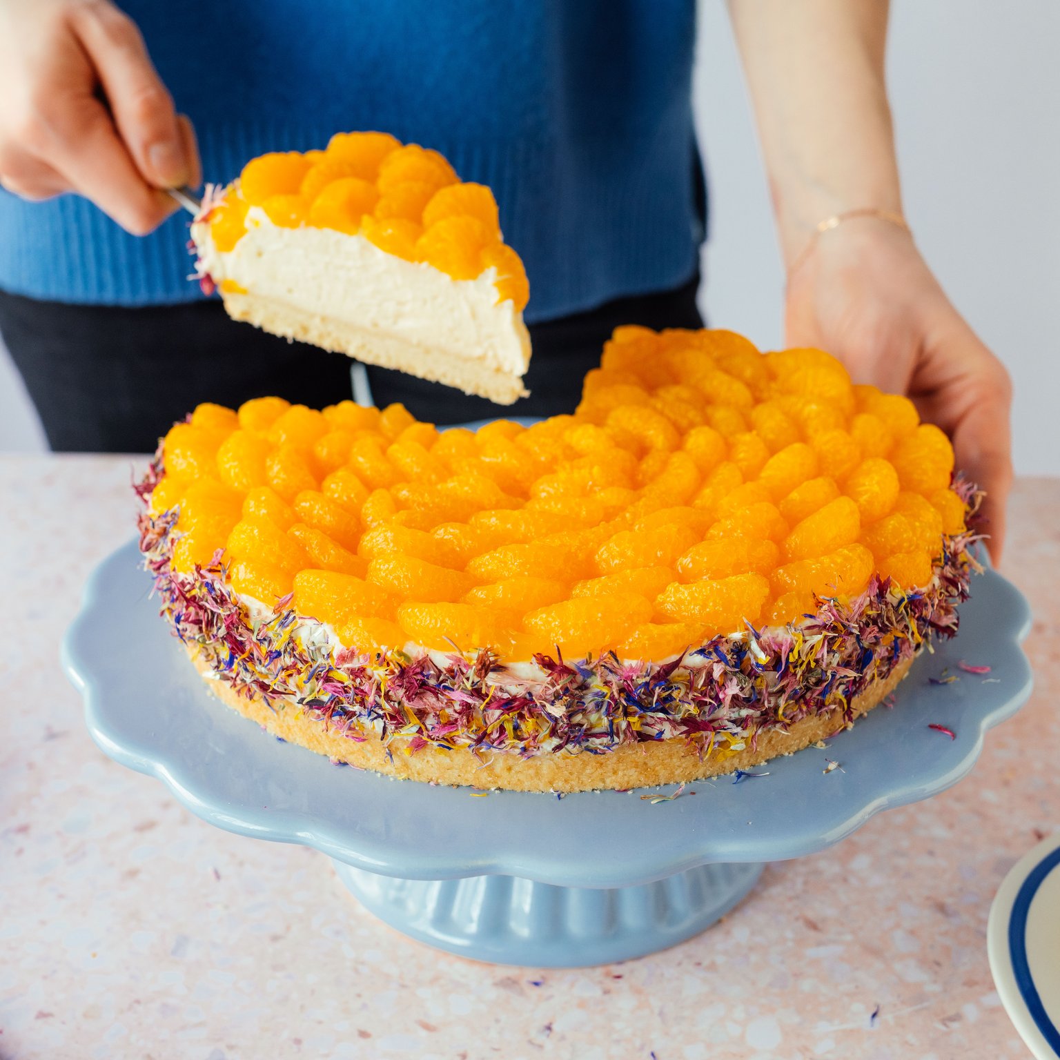 Vegan Sour Cream and Mandarin Cake with Edible Flowers