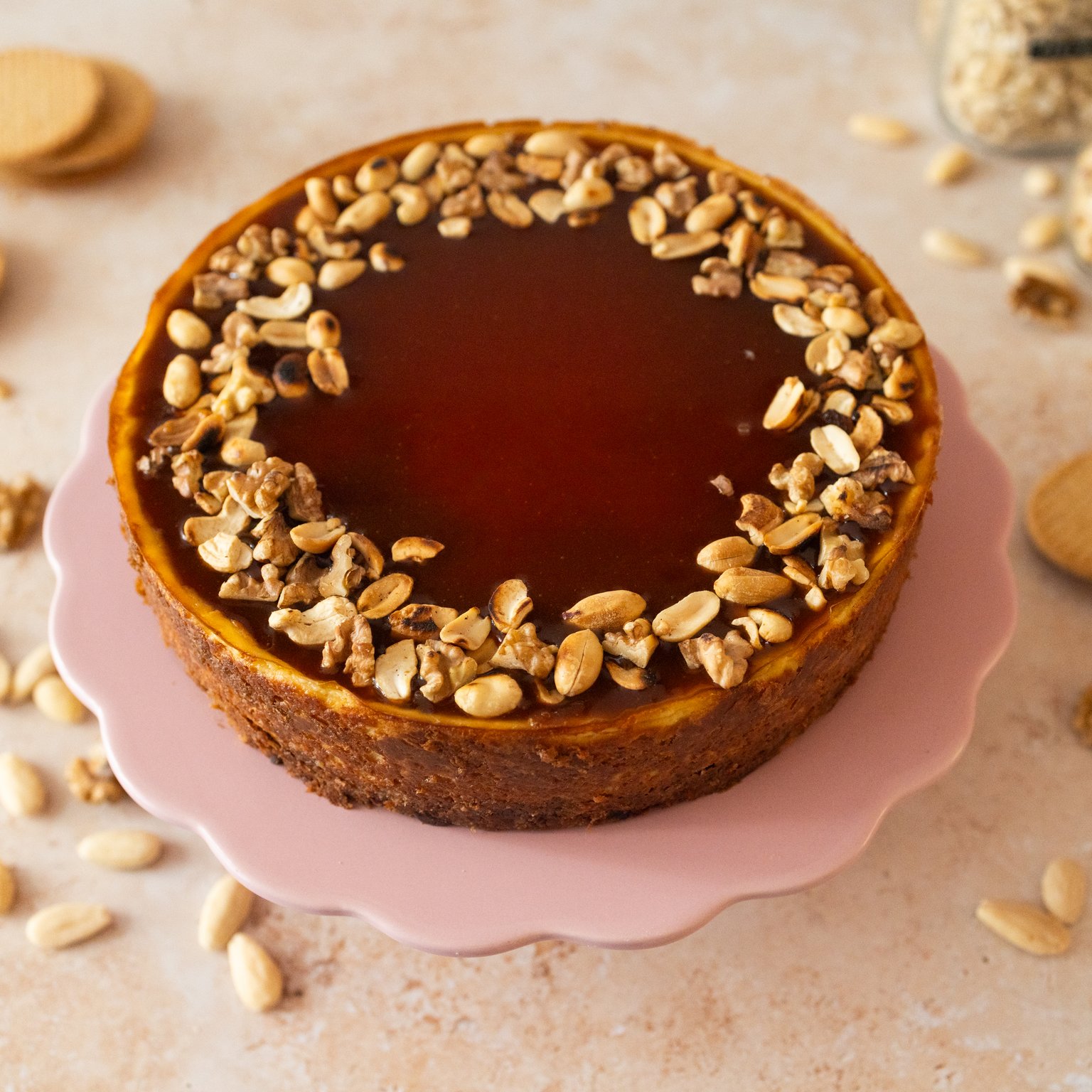 Veganer Käsekuchen mit Karamell