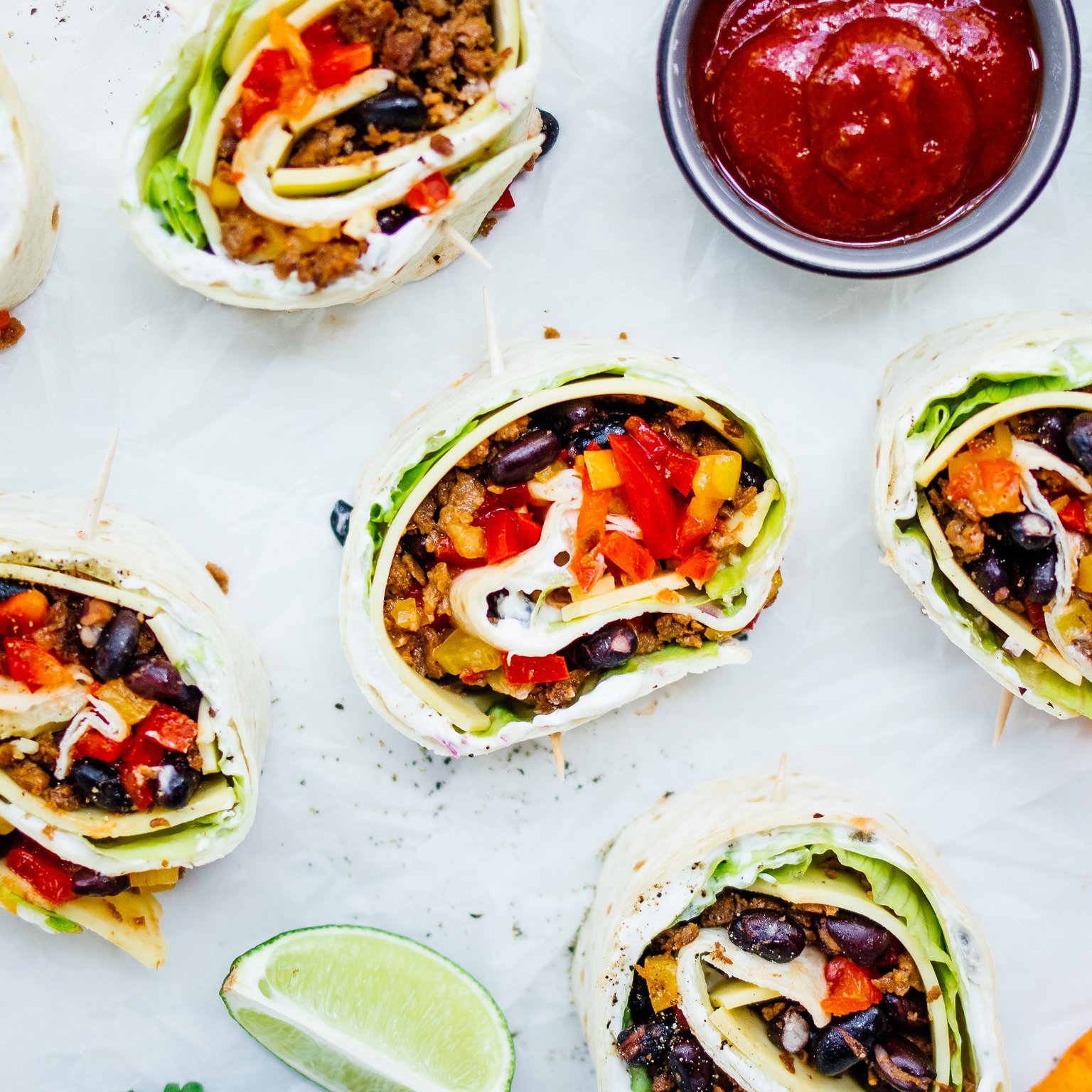 Tortilla Pinwheels with Black Beans & Plant-Based Mince