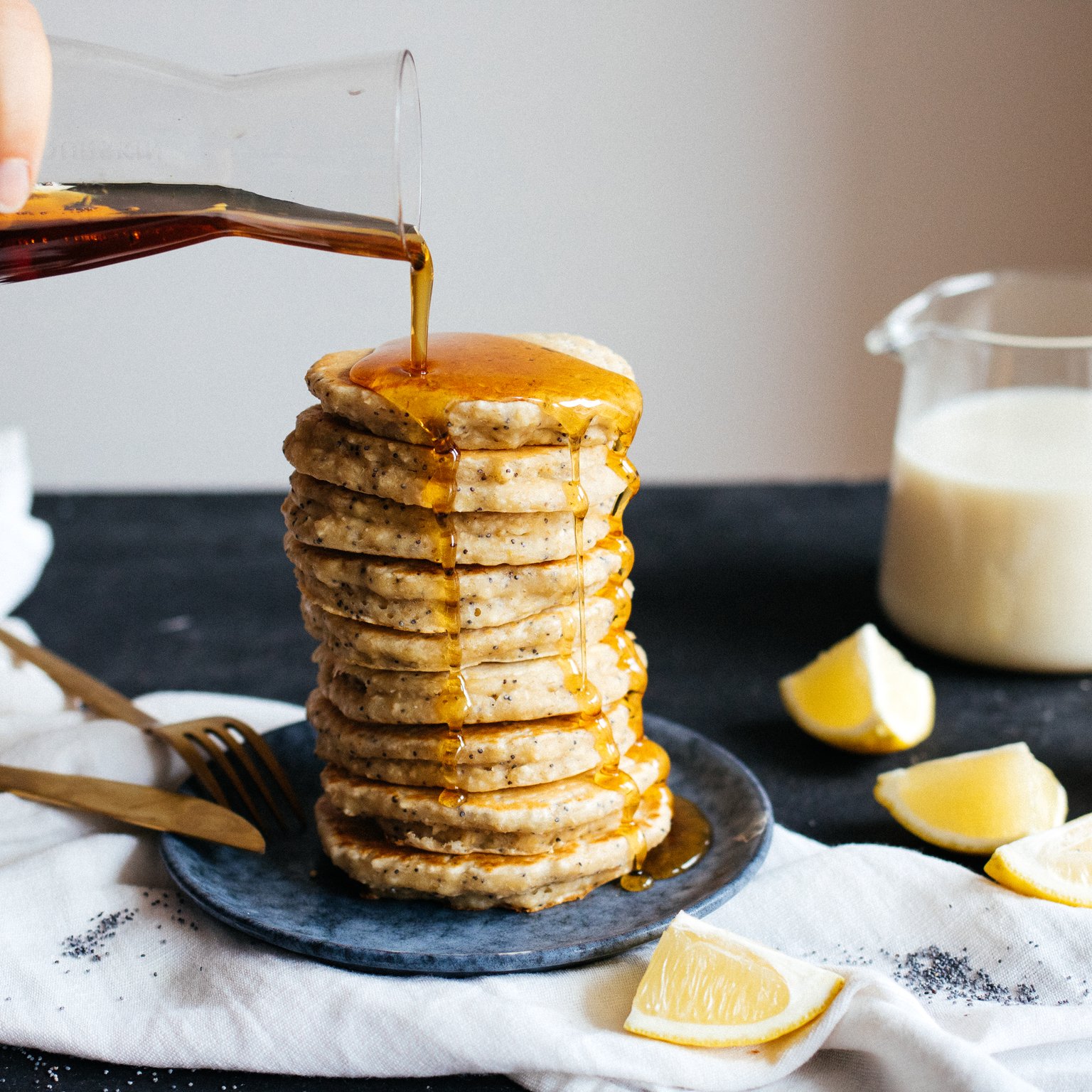 Vegan Lemon Poppy Seed Pancakes with Oats
