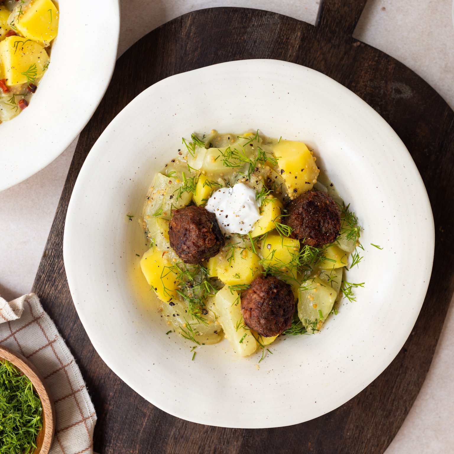 Stewed Cucumbers with Potatoes and Plant-Based Meatballs