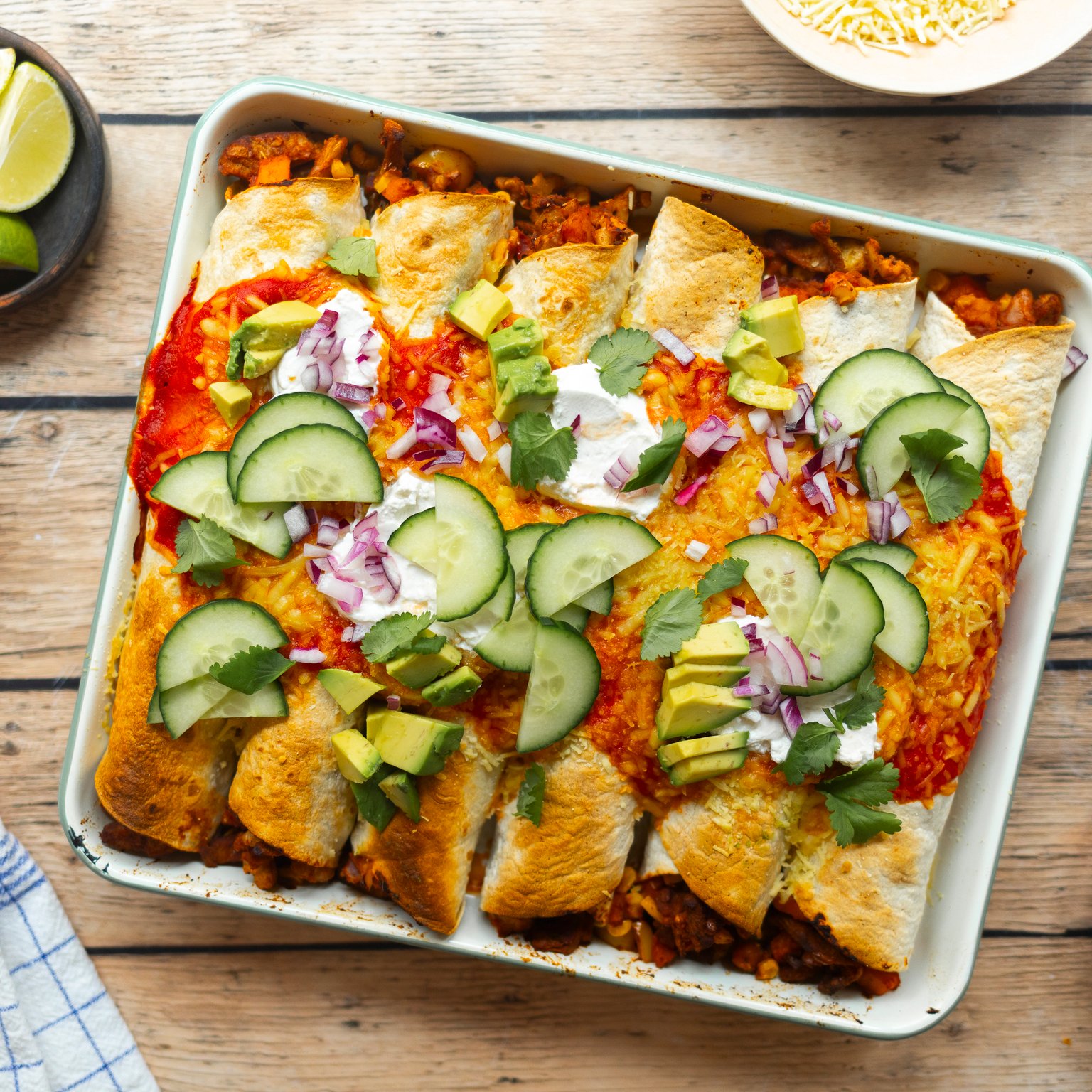 Vegan Enchiladas with Sweet Potato and Plant-Based Chicken Filling