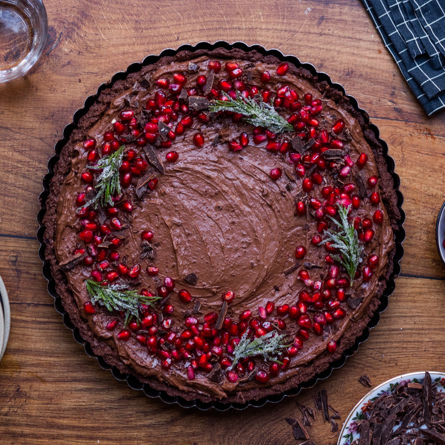 Vegane Granatapfel-Schokoladen-Tarte