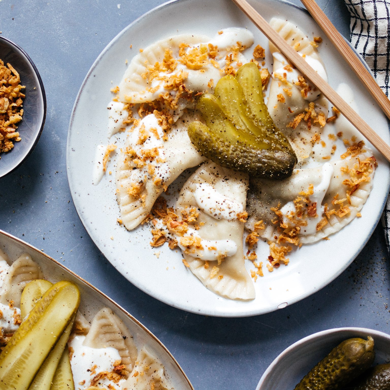 Vegan pierogies with sauerkraut & mushrooms