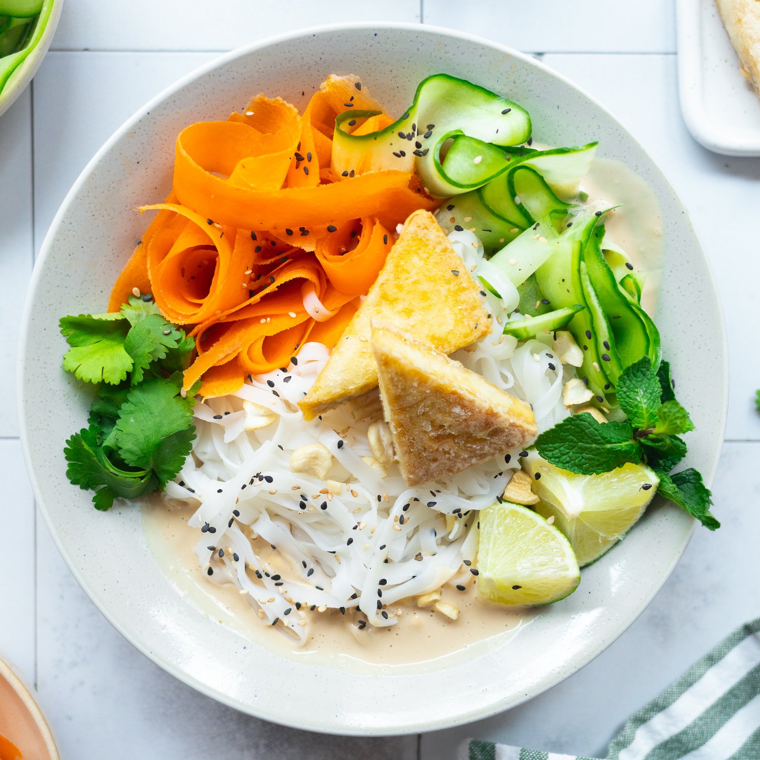 Rice Noodles with Tofu in Peanut Sauce