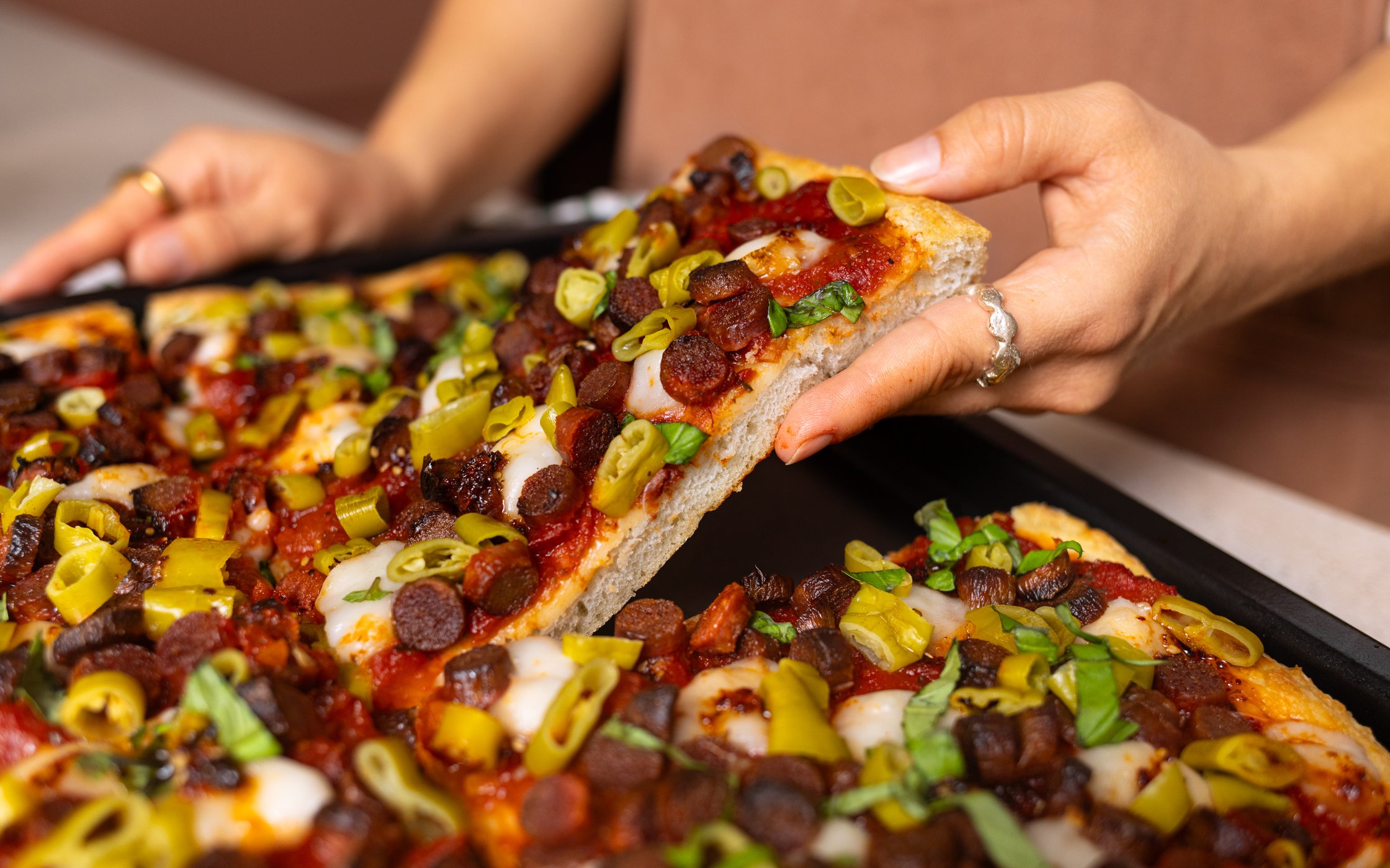 Vegan Deep Dish Pizza with Salami and Chili Peppers | Recipe