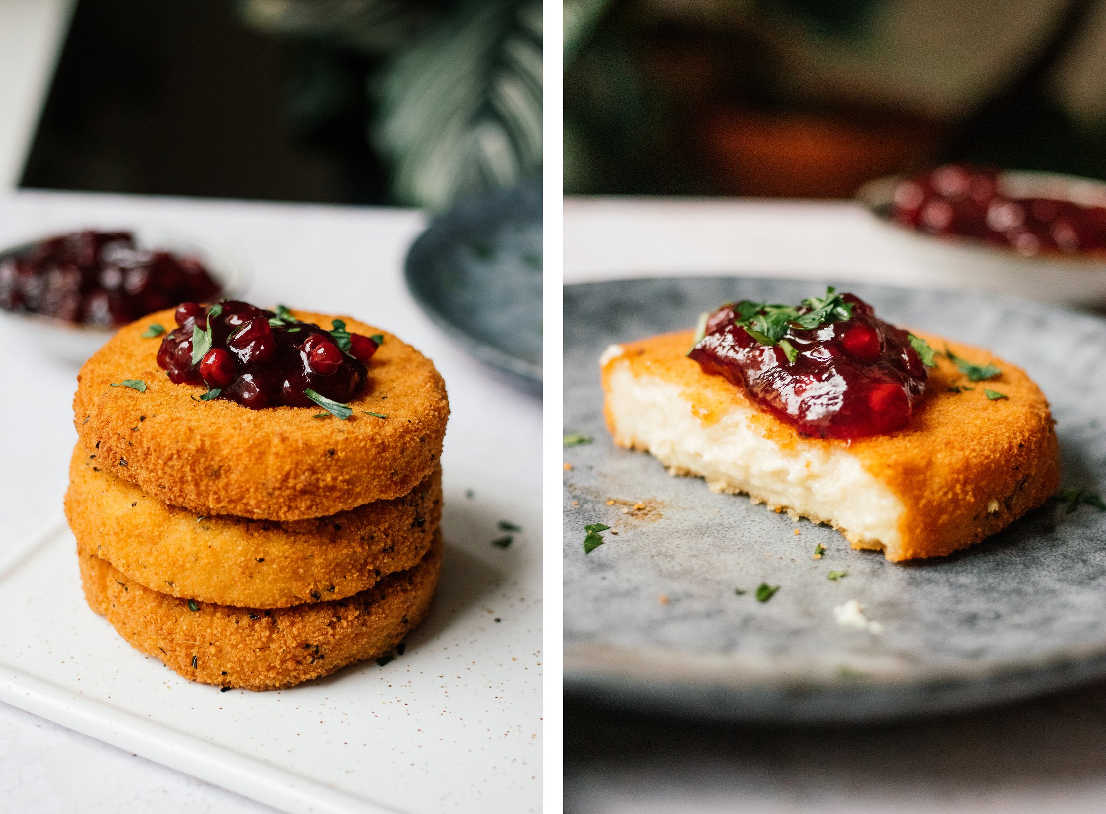 Baked Vegan Camembert cut open