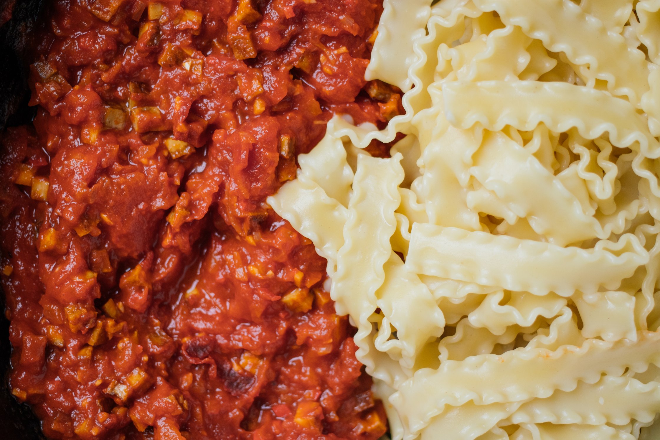 pasta and vegan sauce before combining