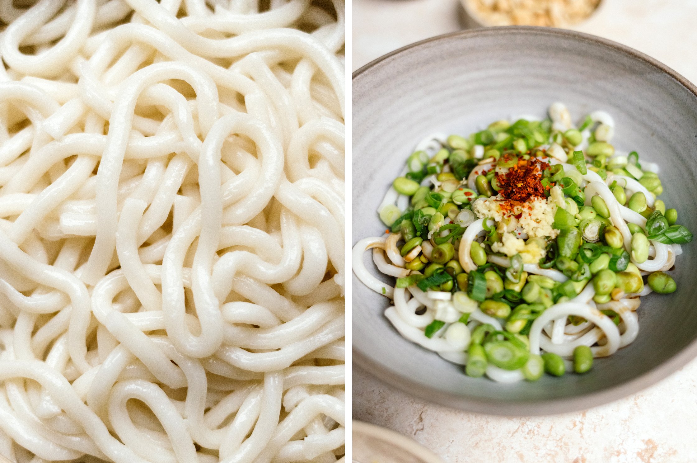 closeup of udon noodles