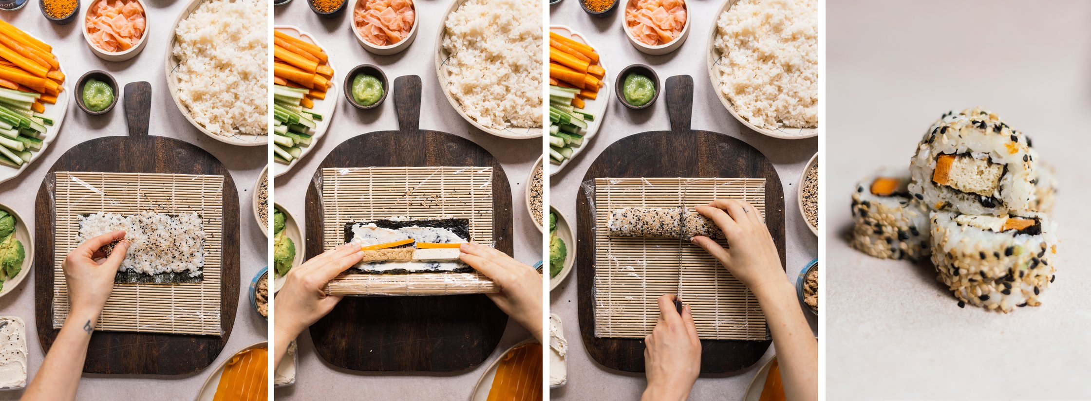 vegane Inside Out Sushi Rollen formen und rollen