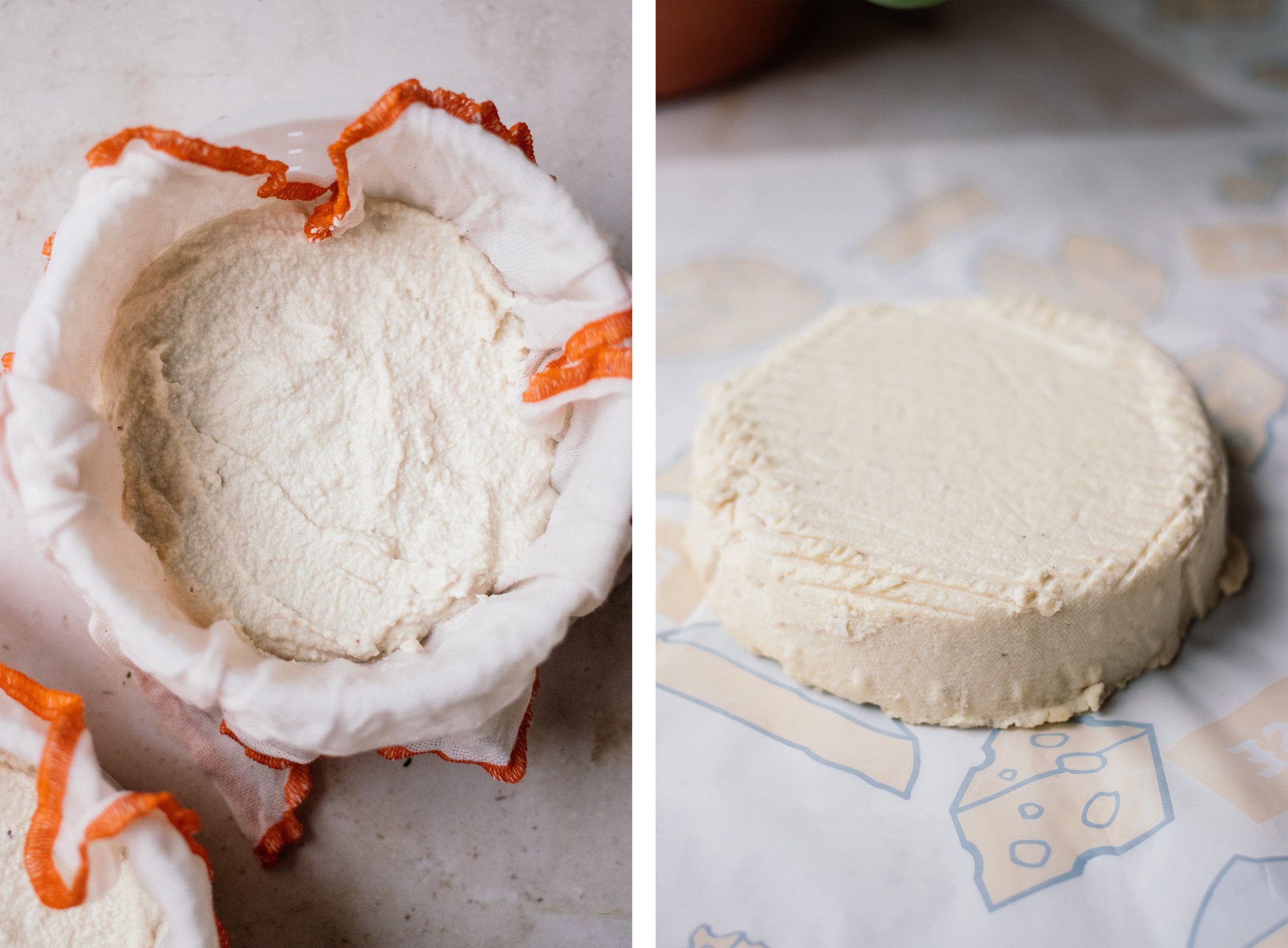 forming cashew mixture for vegan camembert