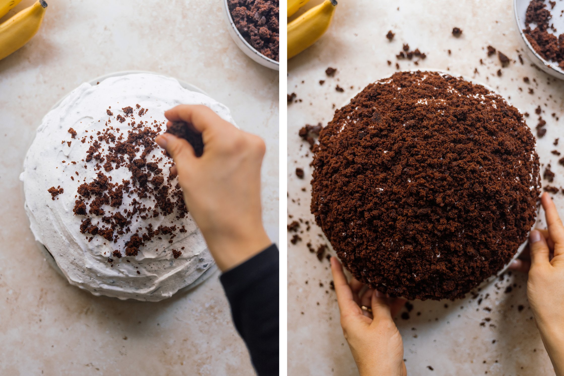 vegan maulwurfkuchen getting topped with chocolate dough