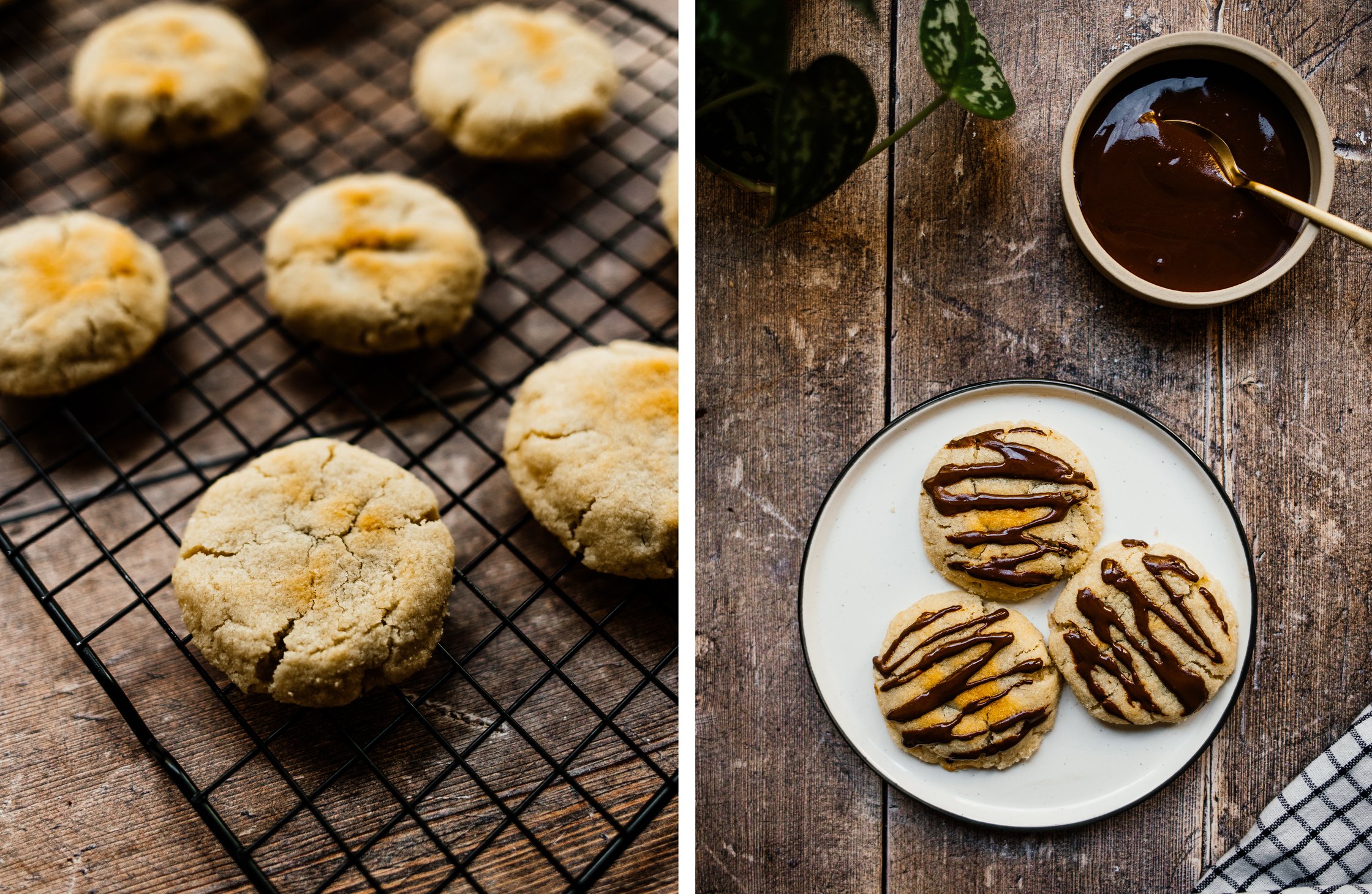 spreading chocolate hazelnut butter on ready baked vegan cookies