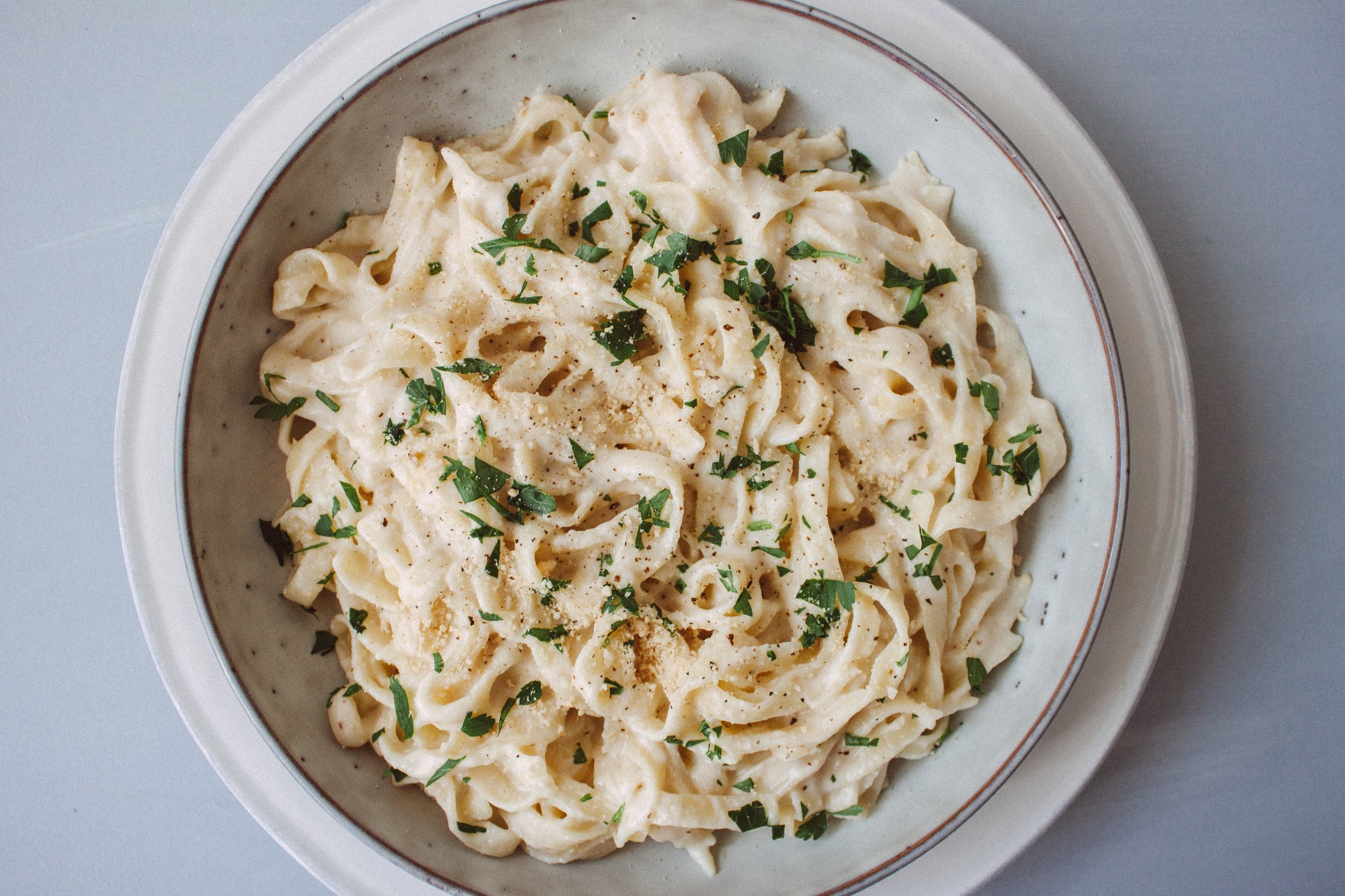 topshot of Vegan Fettuccine Alfredo