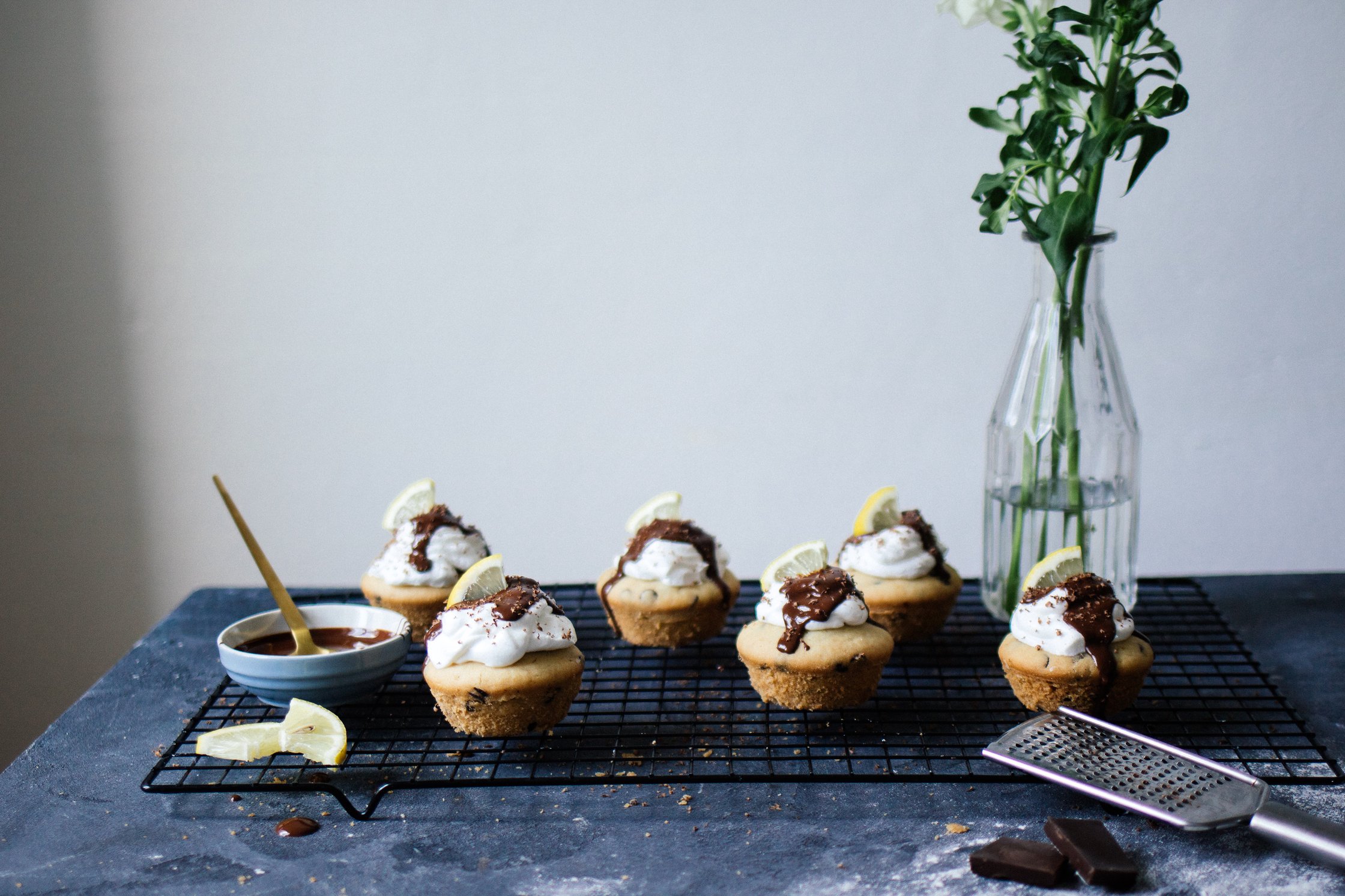 lemon-chocolate-muffins are served on a table