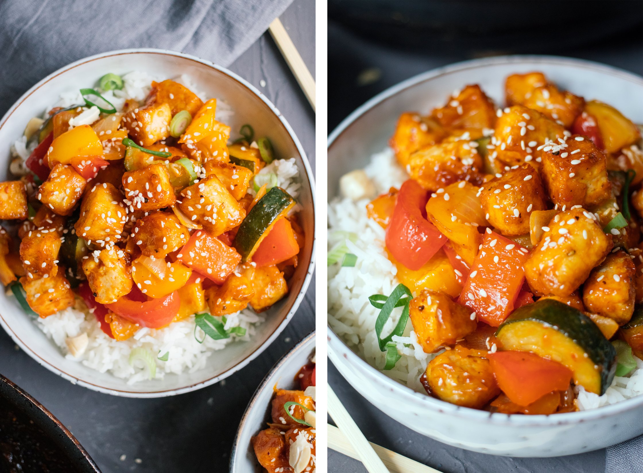 serving bowl with sweet and sour tofu