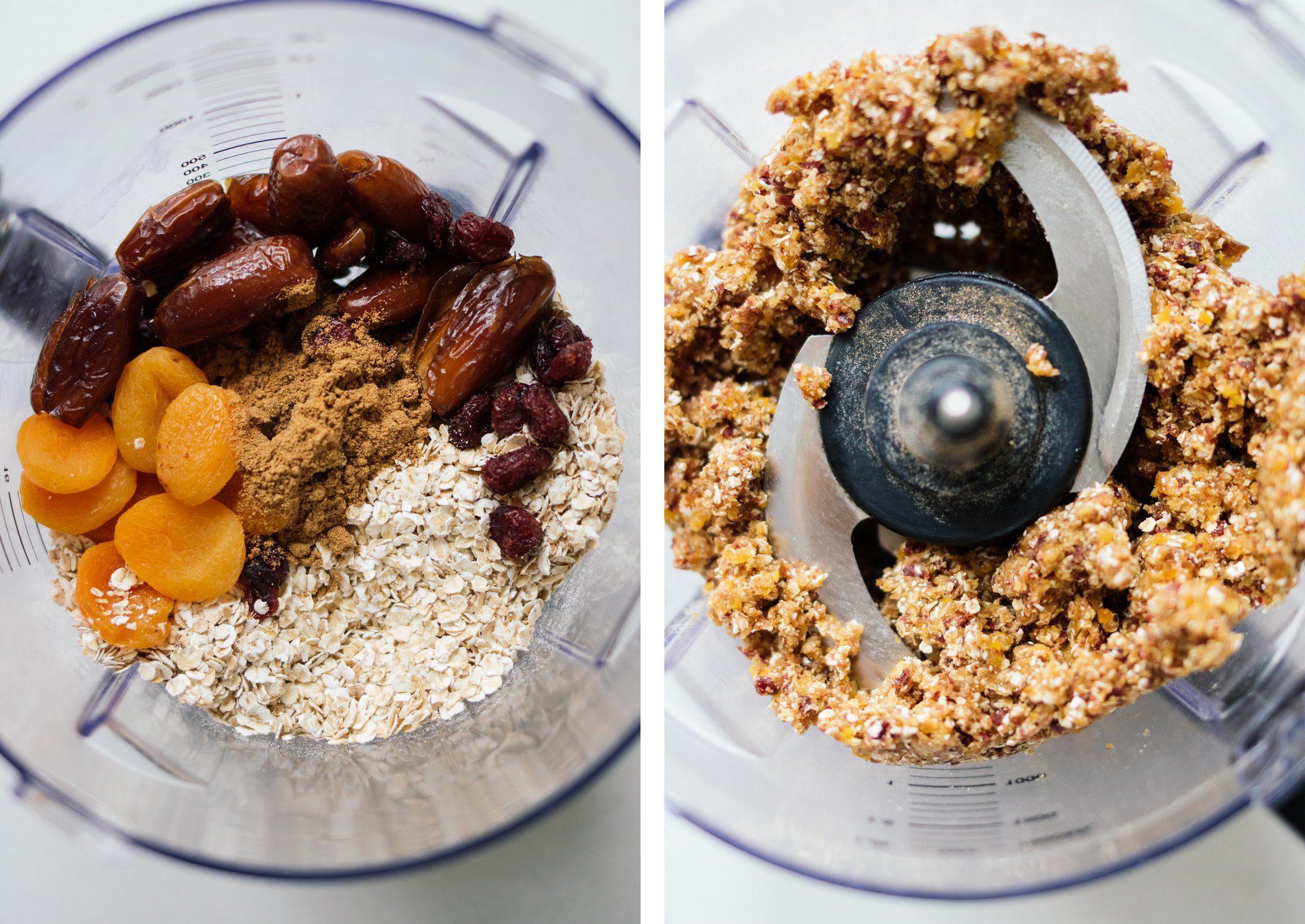teig für vegane no bake kekse vor und nach dem mixen
