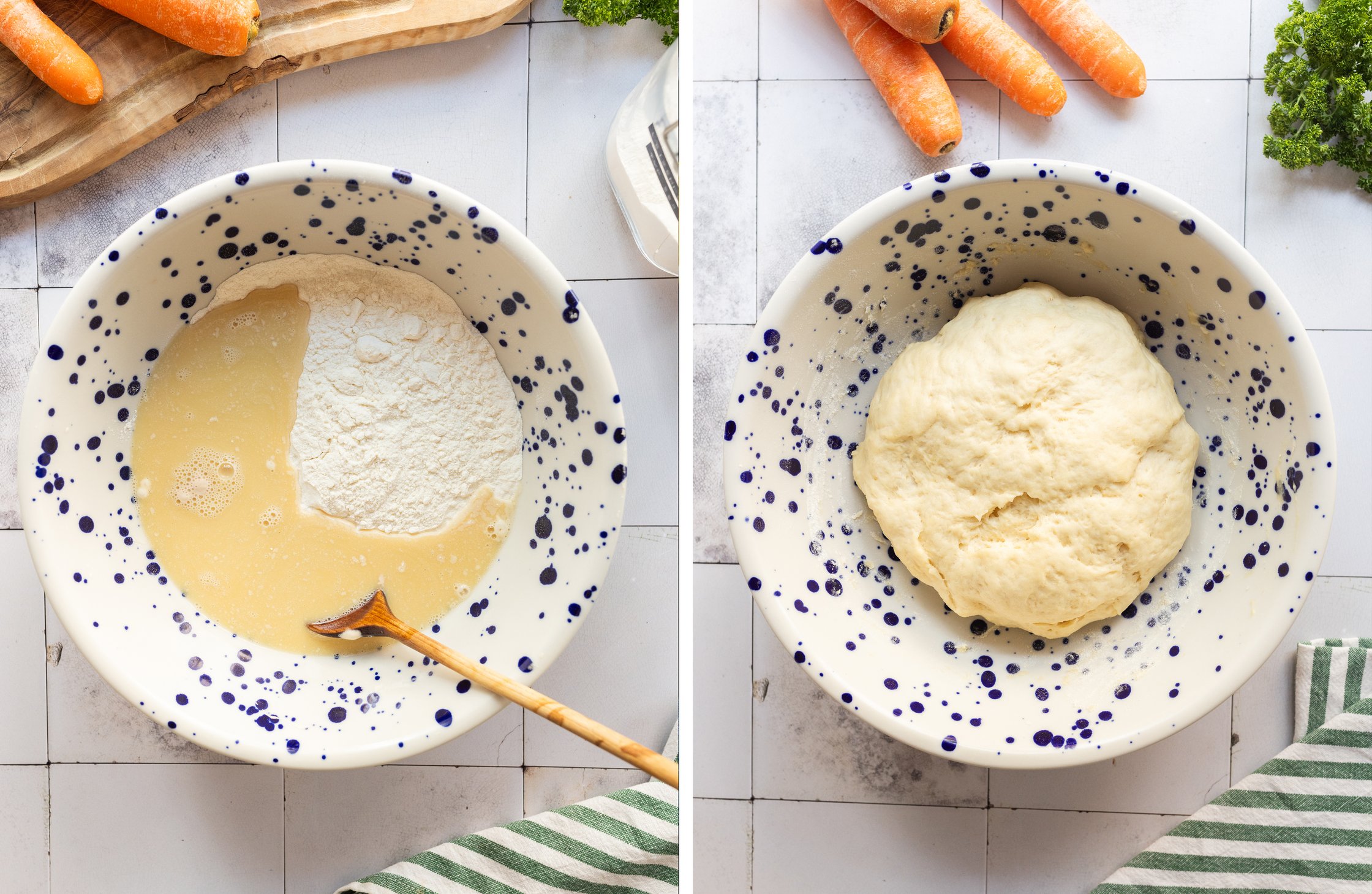 In this picture, the yeast dough is being prepared.