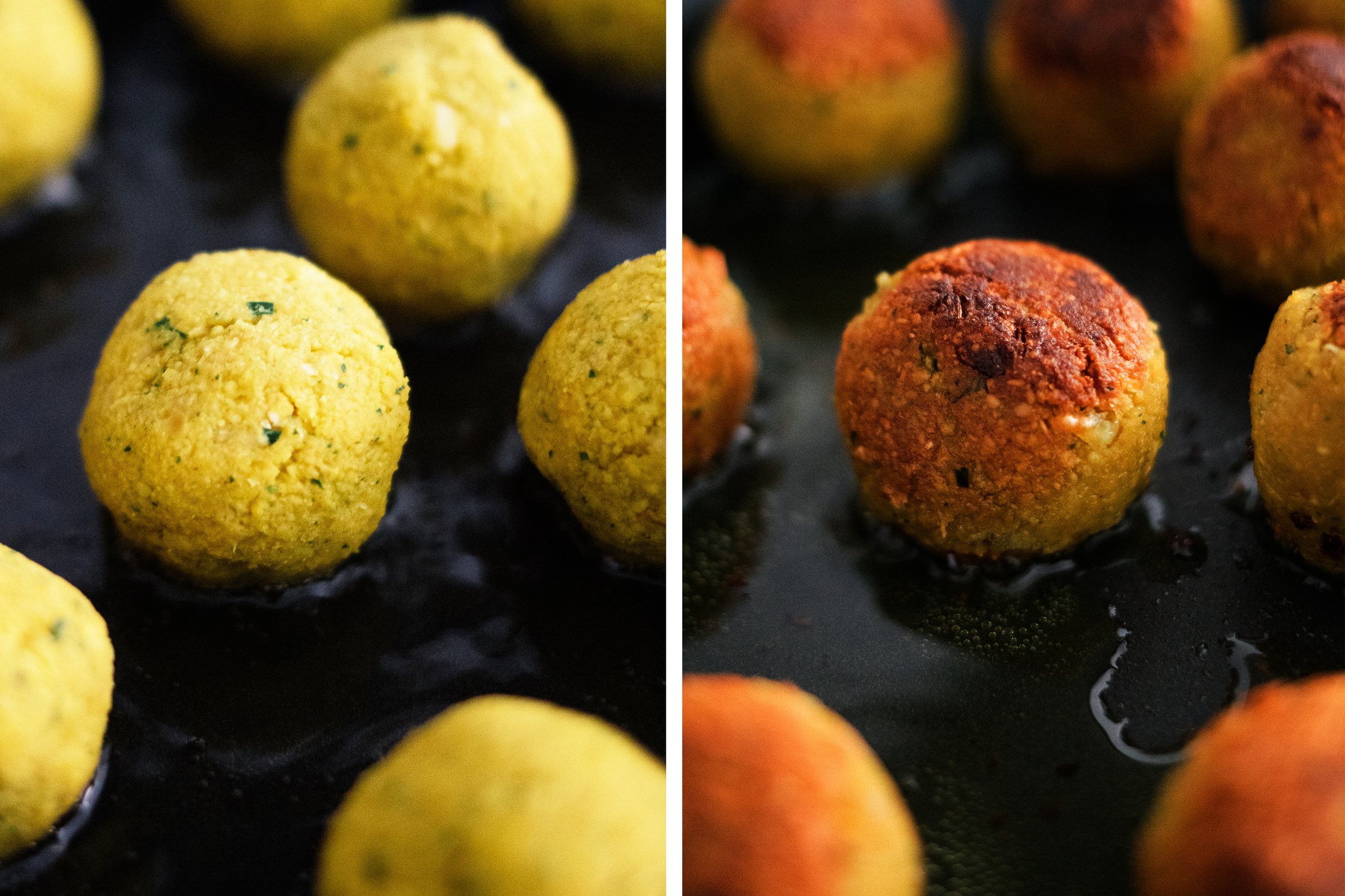 Falafelbällchen vor und nach dem Braten