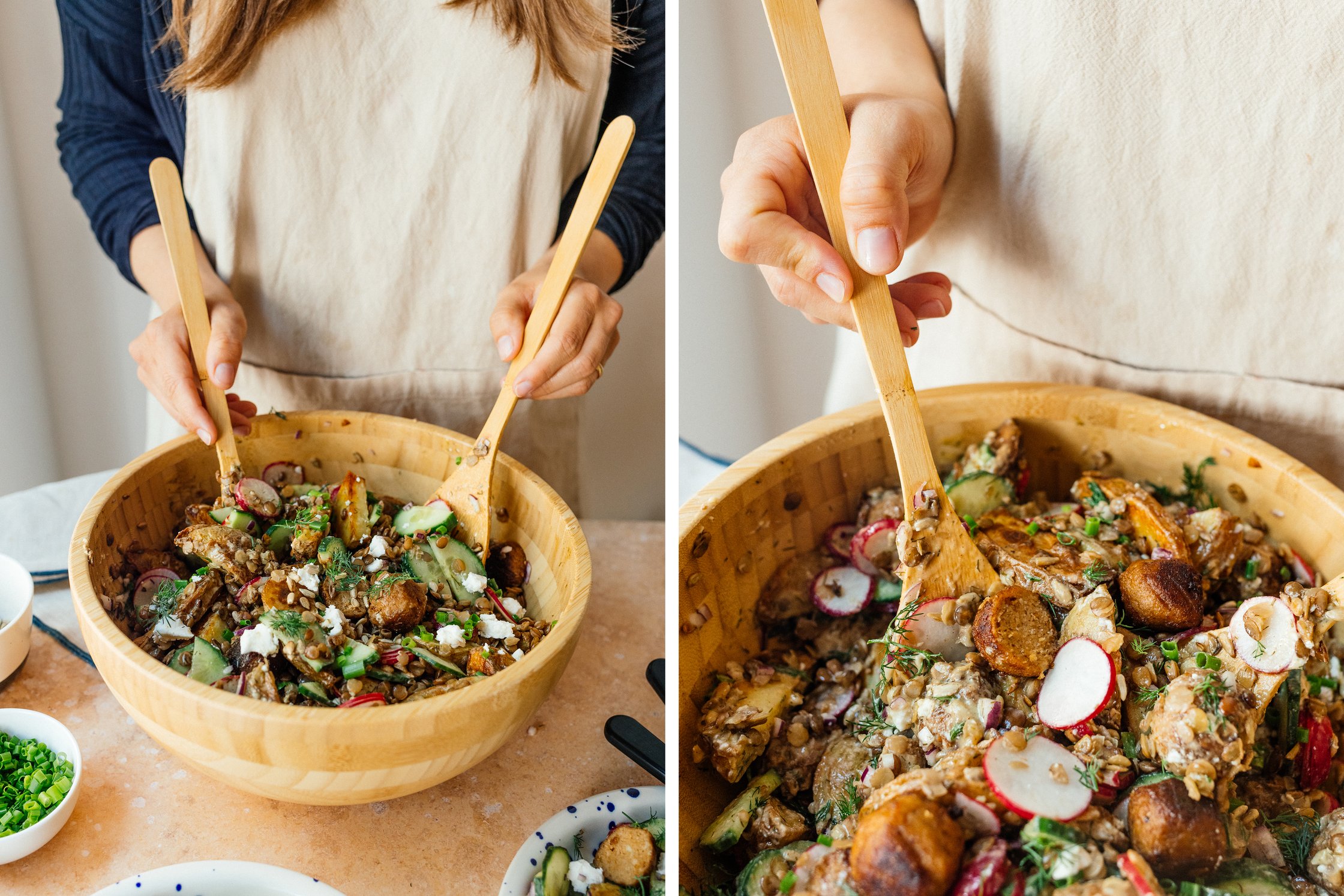 veganer Kartoffelsalat wird gemischt
