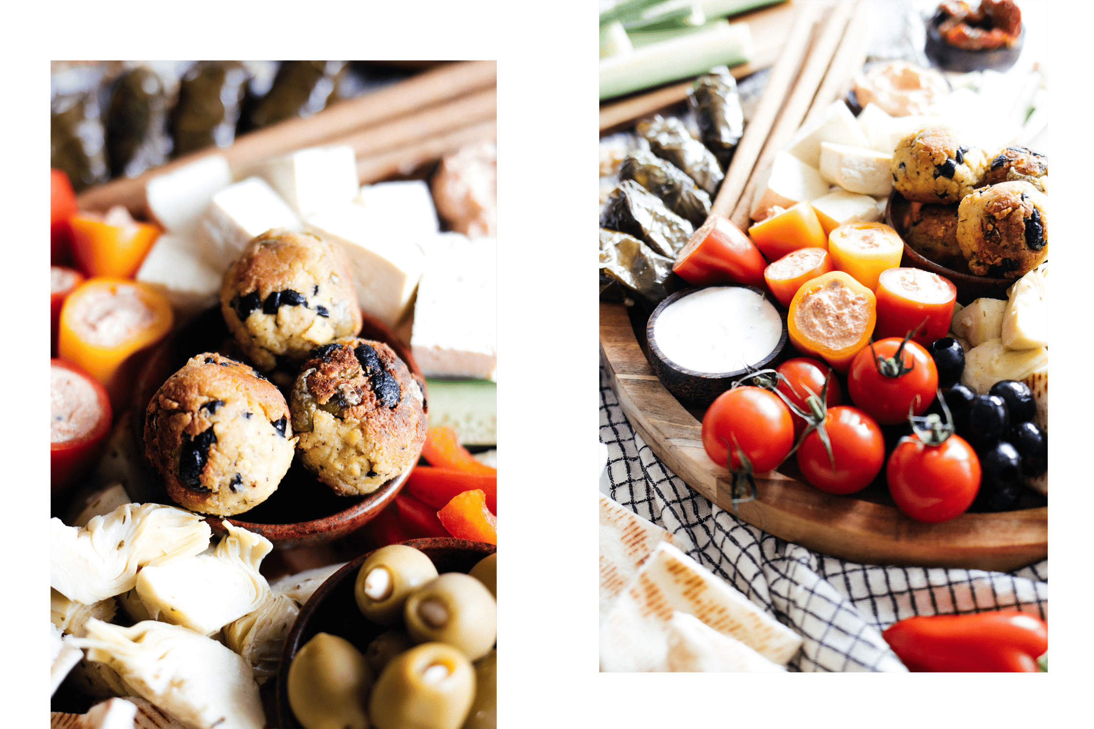 vegane Mezze Platte mit Olivenbällchen