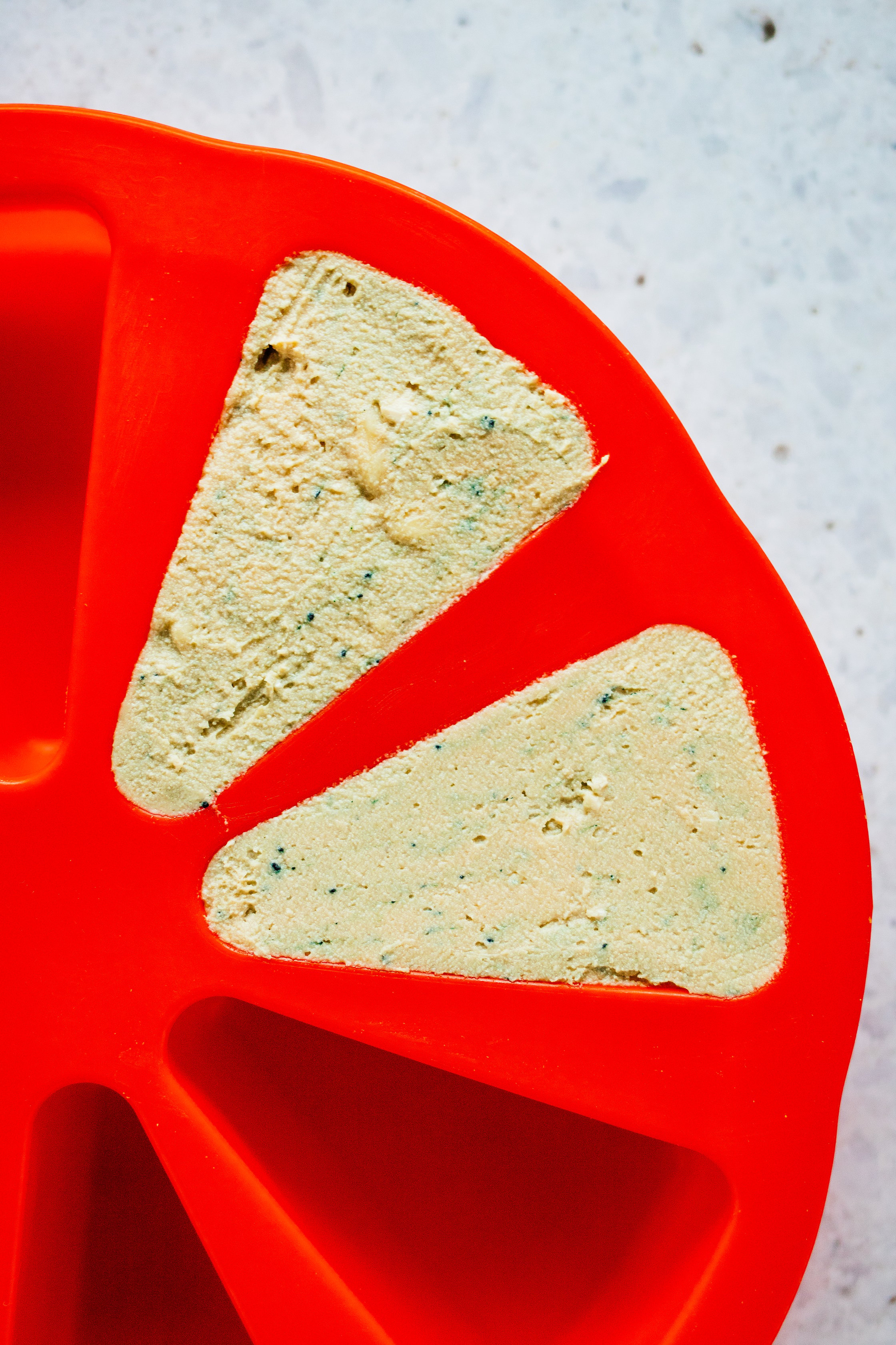vegan gorgonzola cheese in a silicone mold